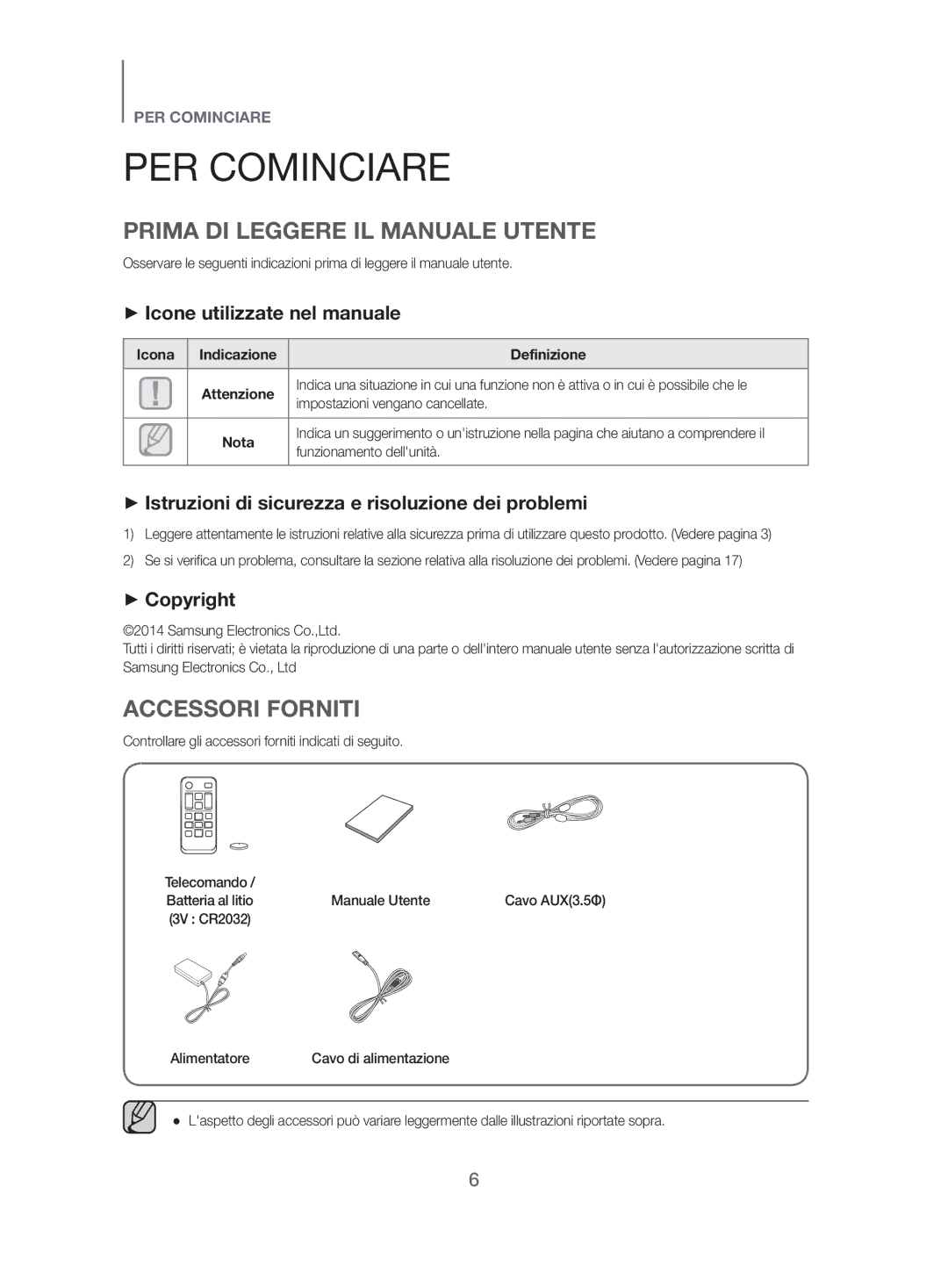 Samsung HW-H500/EN PER Cominciare, Prima DI Leggere IL Manuale Utente, Accessori Forniti, ++Icone utilizzate nel manuale 