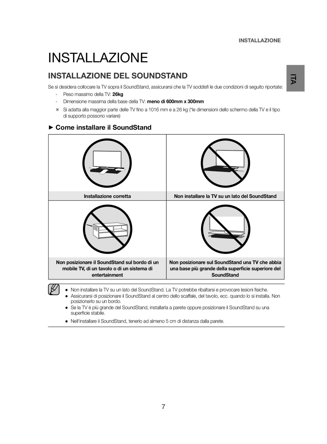 Samsung HW-H500/EN manual Installazione DEL Soundstand, ++Come installare il SoundStand 