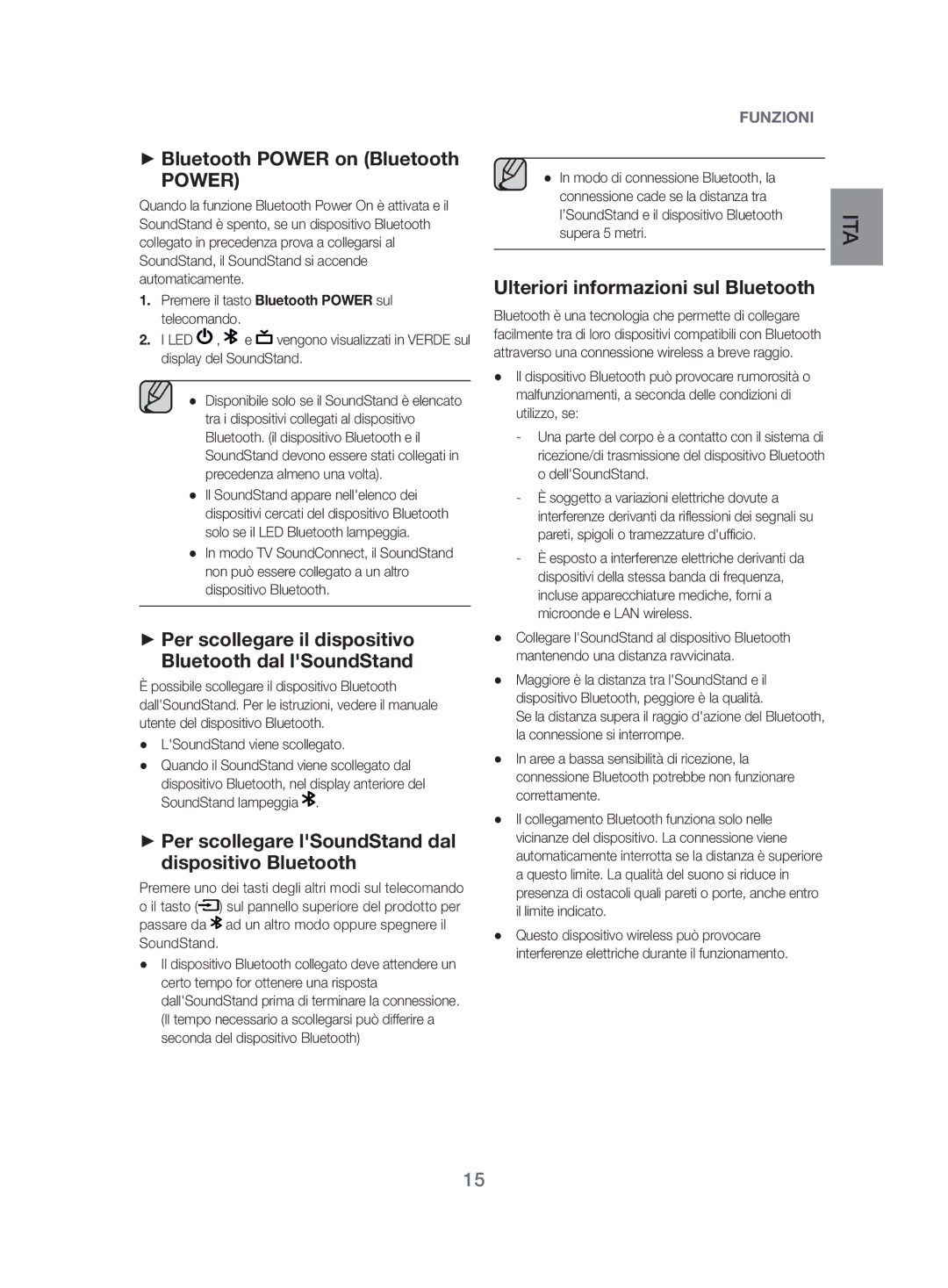 Samsung HW-H500/EN manual ++Per scollegare il dispositivo Bluetooth dal lSoundStand, Ulteriori informazioni sul Bluetooth 