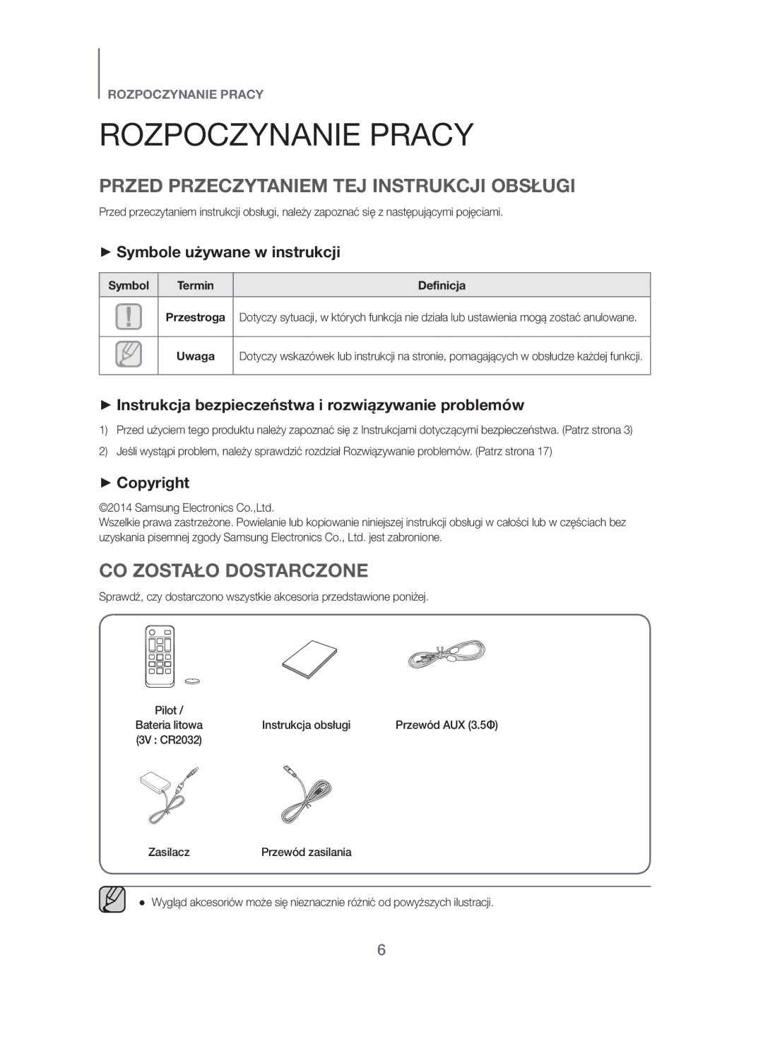 Samsung HW-H500/EN manual Rozpoczynanie Pracy, Przed Przeczytaniem TEJ Instrukcji Obsługi, CO Zostało Dostarczone 