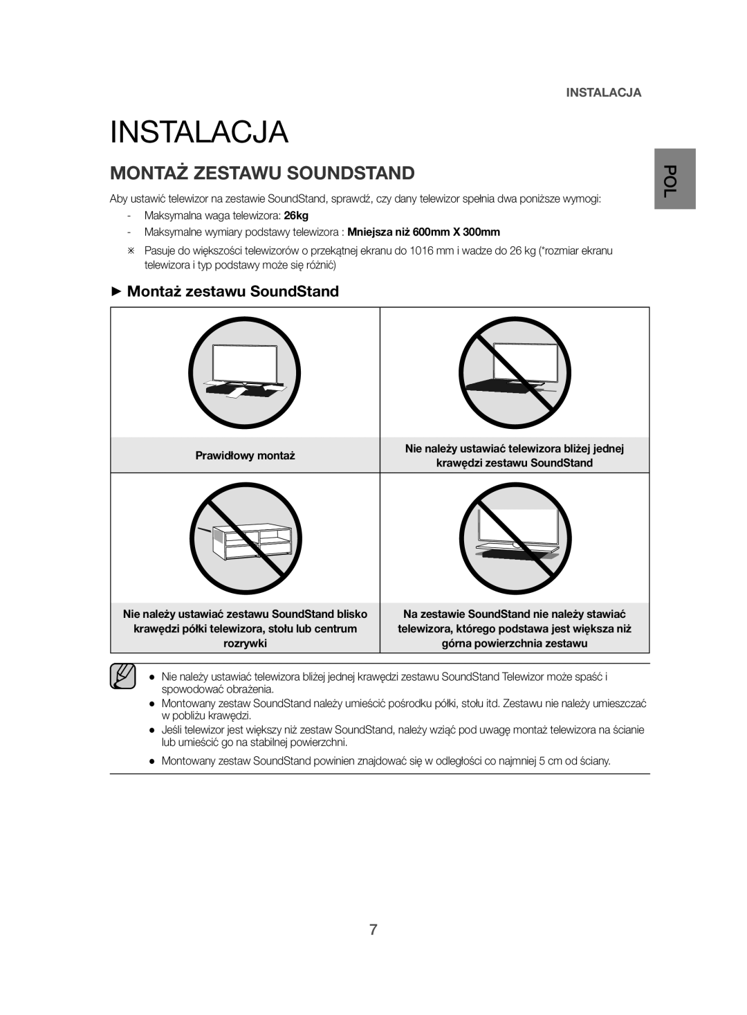 Samsung HW-H500/EN manual Instalacja, Montaż Zestawu Soundstand, ++Montaż zestawu SoundStand 