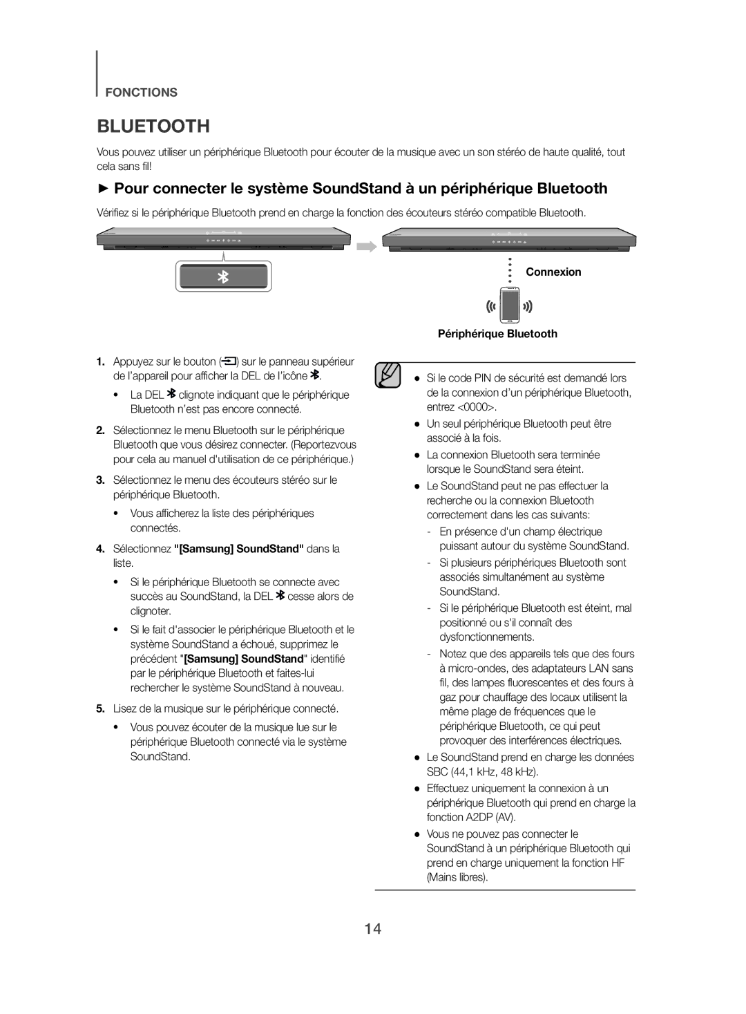 Samsung HW-H500/ZF manual Connexion Périphérique Bluetooth, Sélectionnez Samsung SoundStand dans la liste 