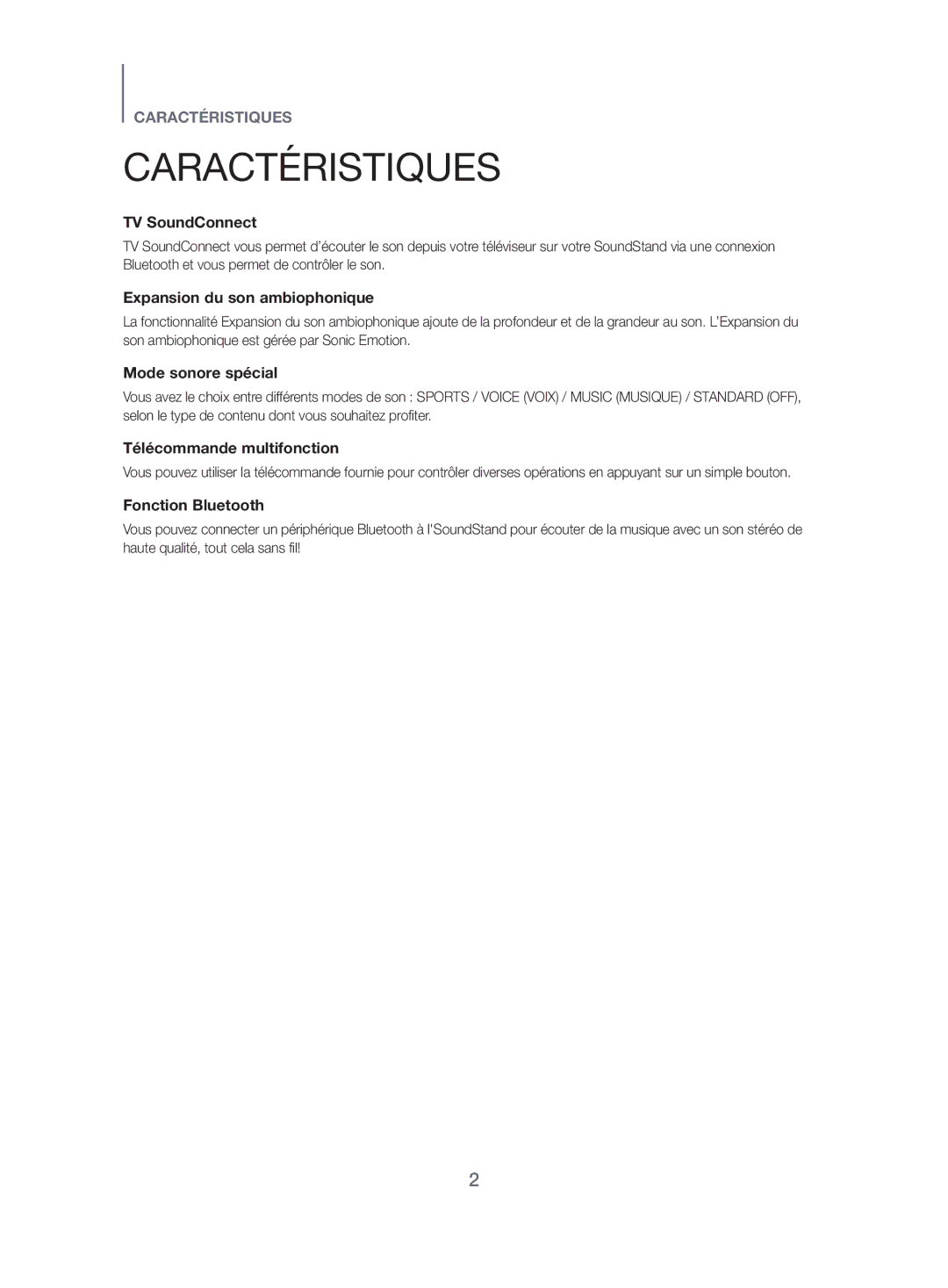 Samsung HW-H500/ZF manual Caractéristiques, TV SoundConnect 