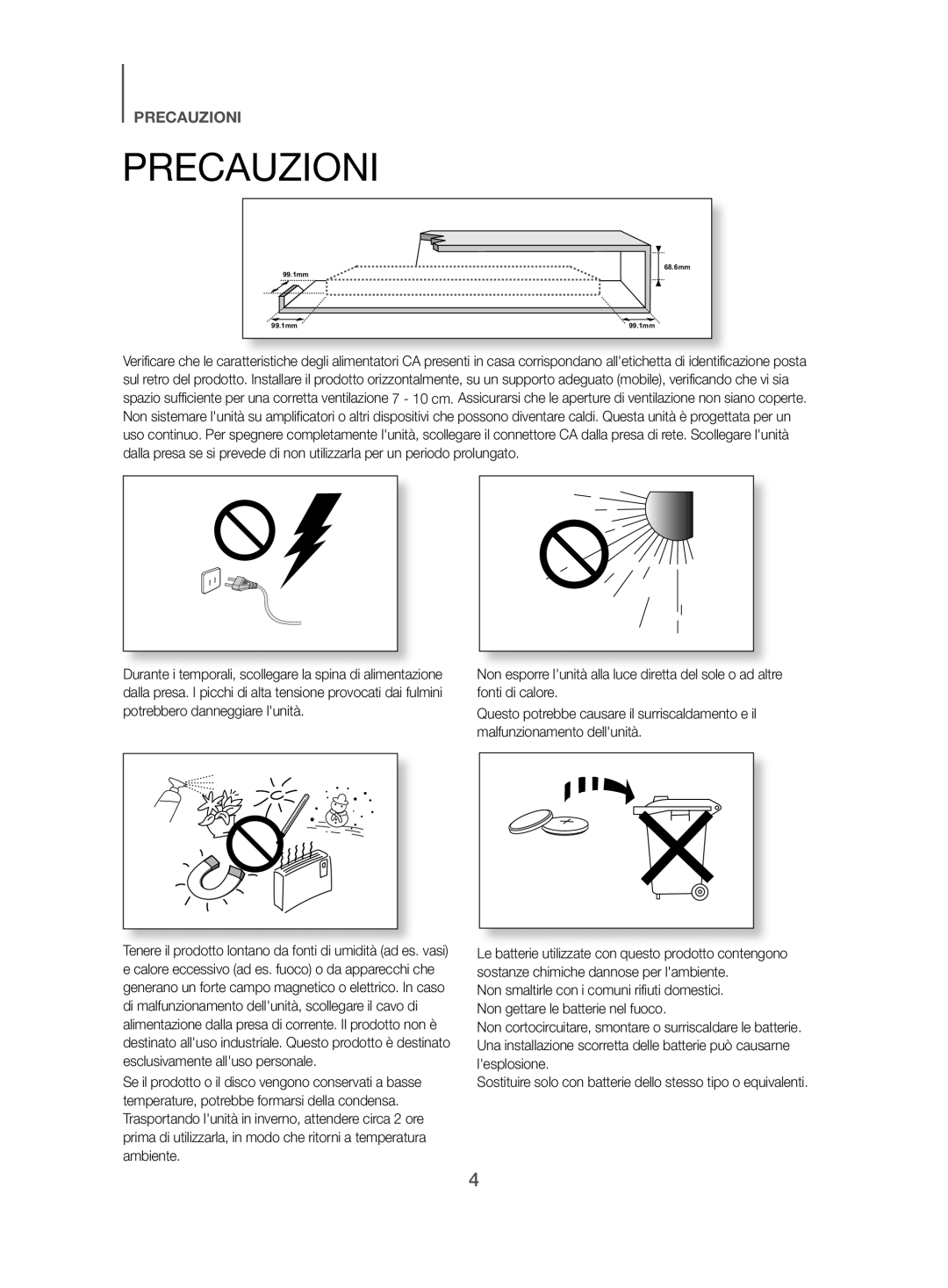 Samsung HW-H500/ZF manual Precauzioni 