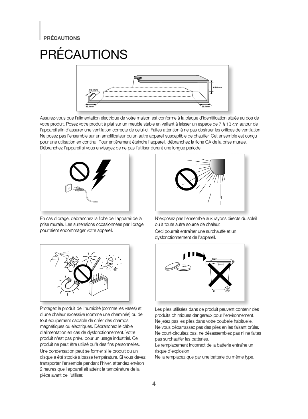 Samsung HW-H500/ZF manual Précautions 