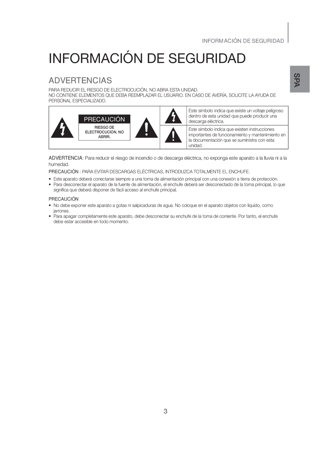 Samsung HW-H500/ZF manual Información DE Seguridad, Advertencias 