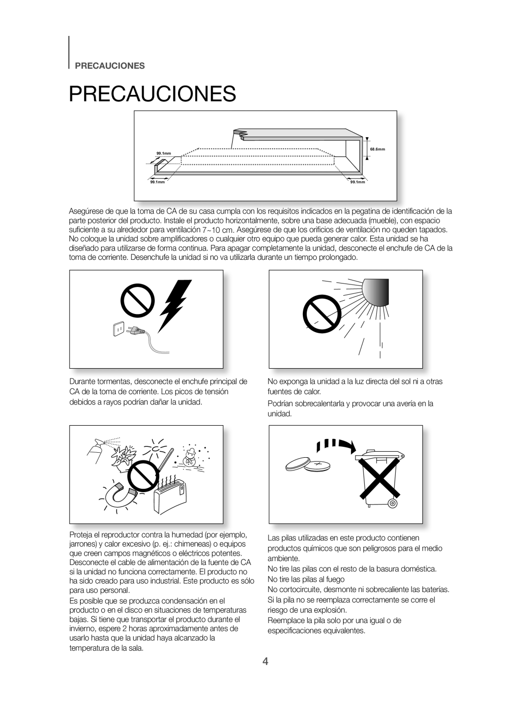 Samsung HW-H500/ZF manual Precauciones 