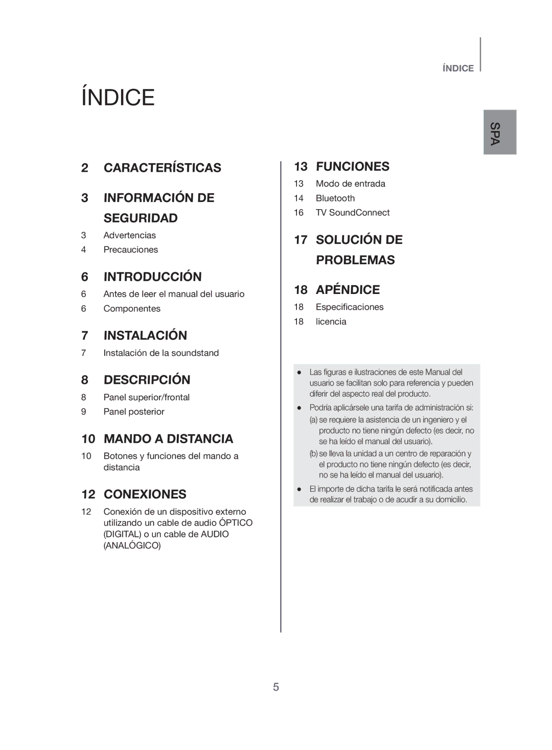 Samsung HW-H500/ZF manual Índice, Podría aplicársele una tarifa de administración si 