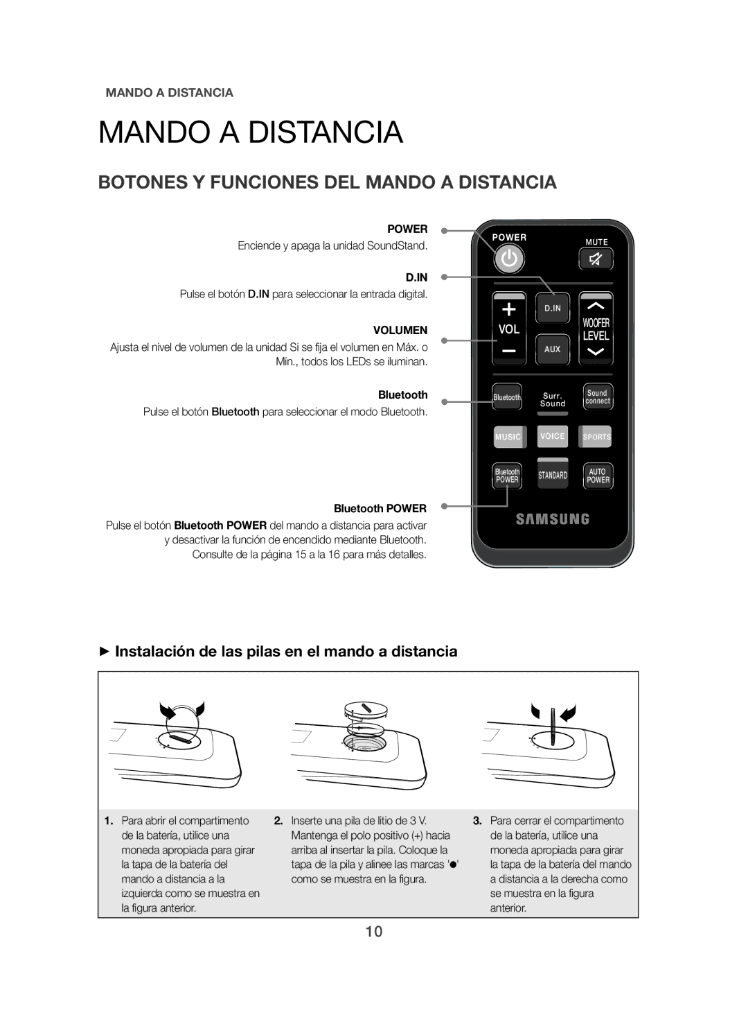 Samsung HW-H500/ZF manual Botones Y Funciones DEL Mando a Distancia, ++Instalación de las pilas en el mando a distancia 