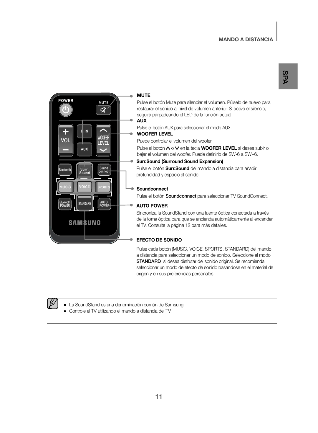 Samsung HW-H500/ZF manual Pulse el botón AUX para seleccionar el modo AUX, Puede controlar el volumen del woofer 