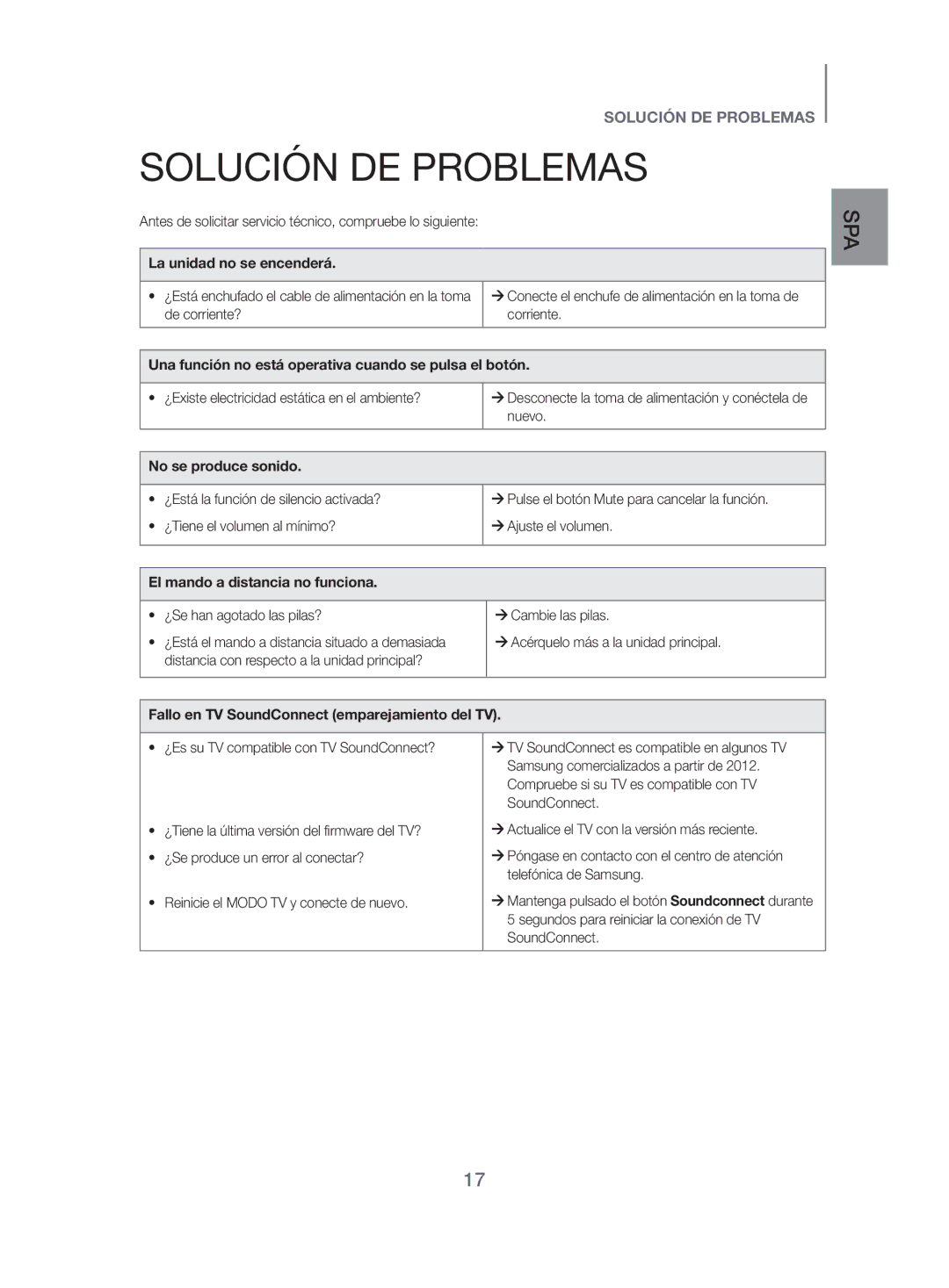 Samsung HW-H500/ZF manual Solución DE Problemas 