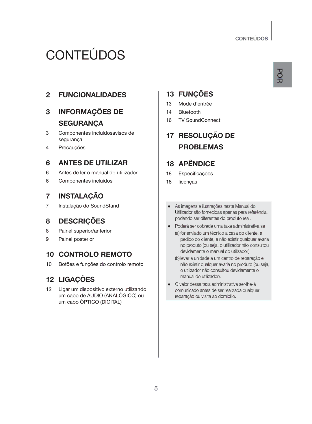 Samsung HW-H500/ZF manual Conteúdos, Poderá ser cobrada uma taxa administrativa se 