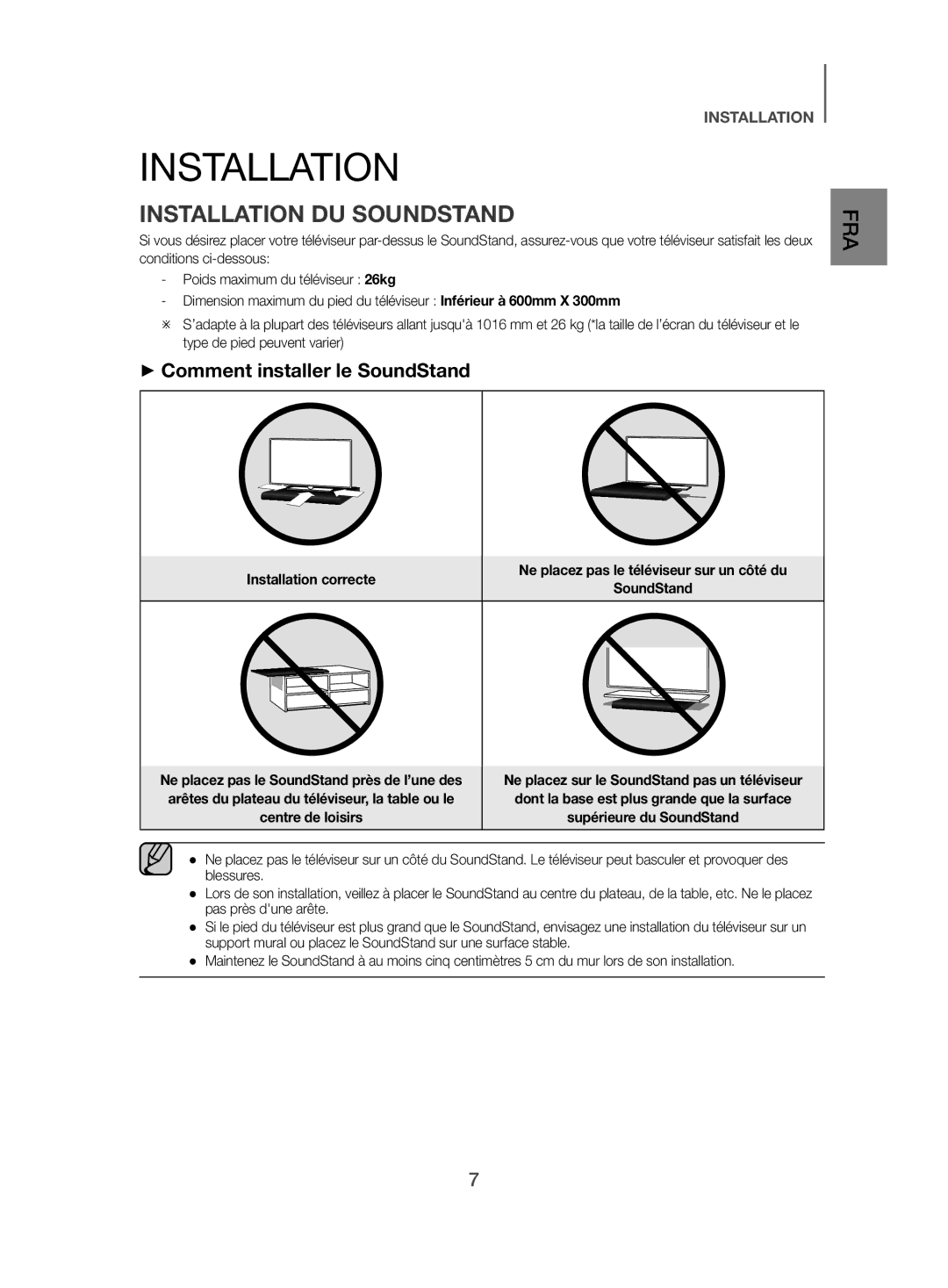 Samsung HW-H500/ZF manual Installation DU Soundstand, ++Comment installer le SoundStand 