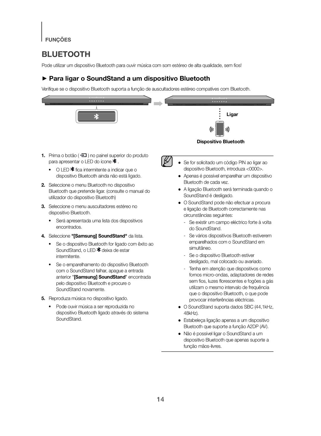 Samsung HW-H500/ZF manual ++Para ligar o SoundStand a um dispositivo Bluetooth, Seleccione Samsung SoundStand da lista 