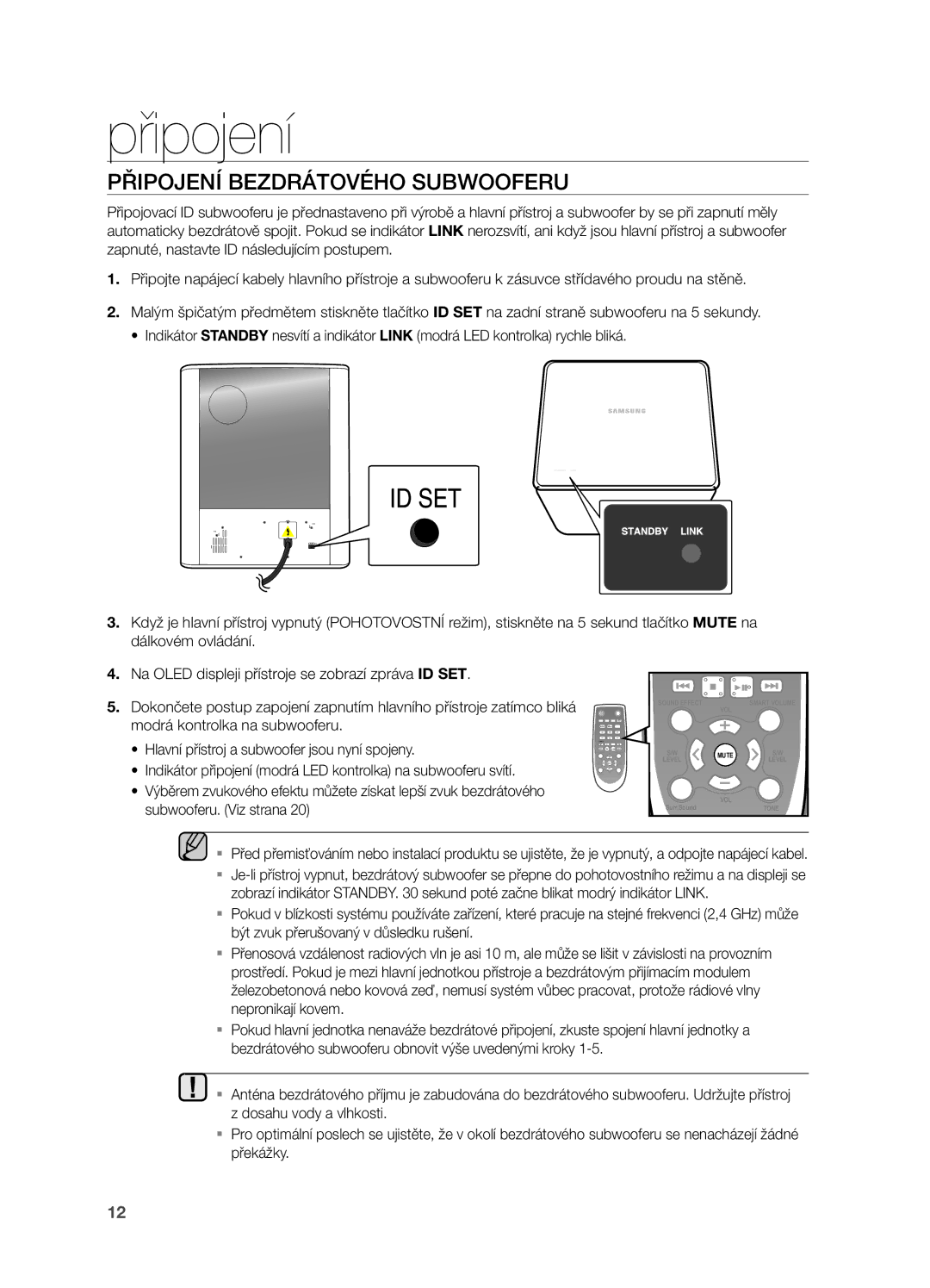 Samsung HW-H550/EN, HW-H551/EN, HW-H550/XN, HW-H551/XN manual Připojení Bezdrátového Subwooferu 