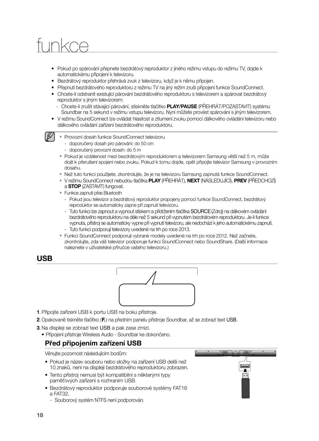 Samsung HW-H550/XN, HW-H550/EN manual Před připojením zařízení USB, Tuto funkci podporují televizory uvedené na trh po roce 