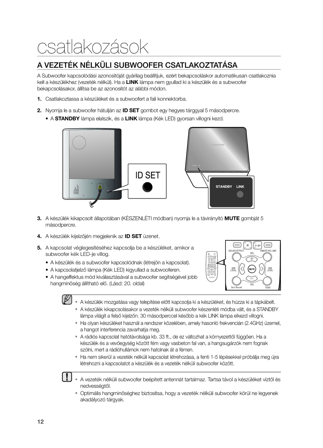 Samsung HW-H550/EN, HW-H551/EN, HW-H550/XN, HW-H551/XN manual Vezeték Nélküli Subwoofer Csatlakoztatása 