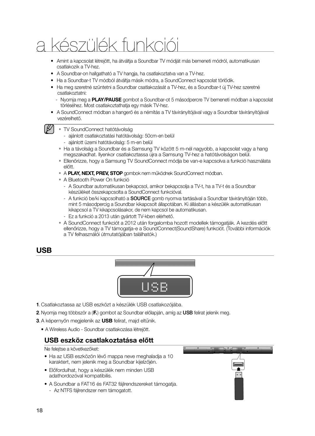 Samsung HW-H550/XN, HW-H550/EN, HW-H551/EN, HW-H551/XN manual Usb, USB eszköz csatlakoztatása előtt 