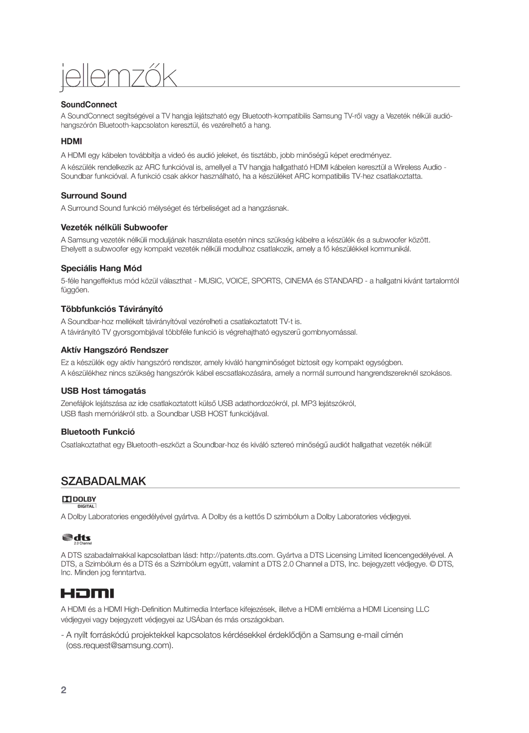 Samsung HW-H550/XN, HW-H550/EN, HW-H551/EN, HW-H551/XN manual Jellemzők, SoundConnect 