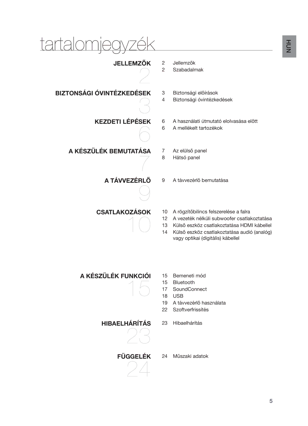 Samsung HW-H551/EN, HW-H550/EN, HW-H550/XN, HW-H551/XN manual Tartalomjegyzék, Jellemzők 