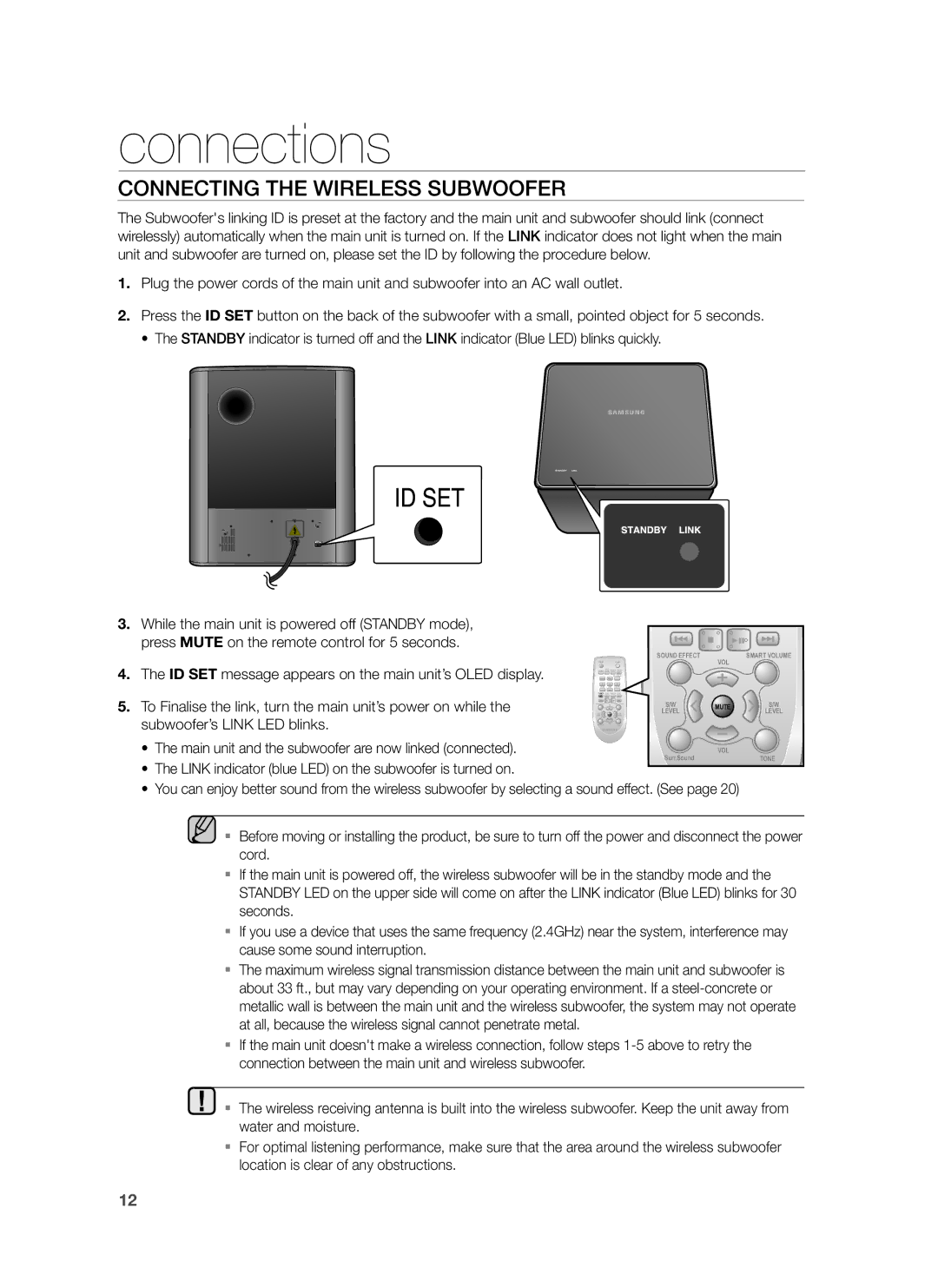 Samsung HW-H550/XN, HW-H550/EN, HW-H551/TK, HW-H551/EN, HW-H551/ZF, HW-H551/XN, HW-H550/XE Connecting the Wireless Subwoofer 