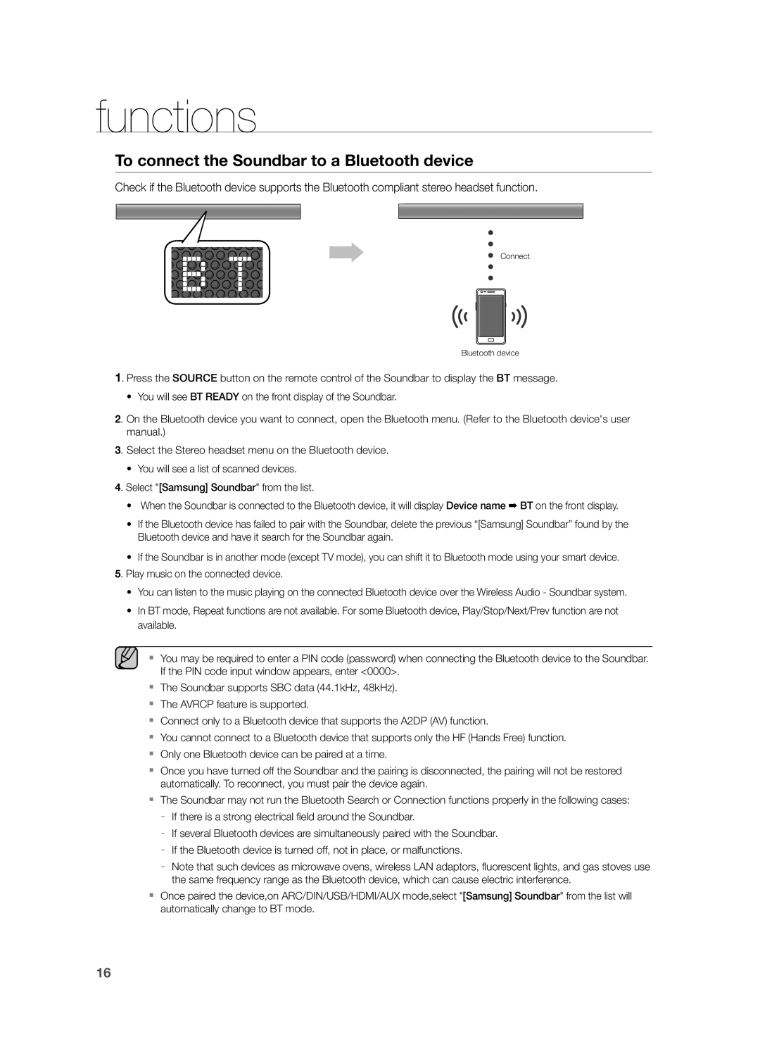 Samsung HW-H550/EN, HW-H551/TK, HW-H551/EN, HW-H551/ZF, HW-H550/XN, HW-H551/XN To connect the Soundbar to a Bluetooth device 