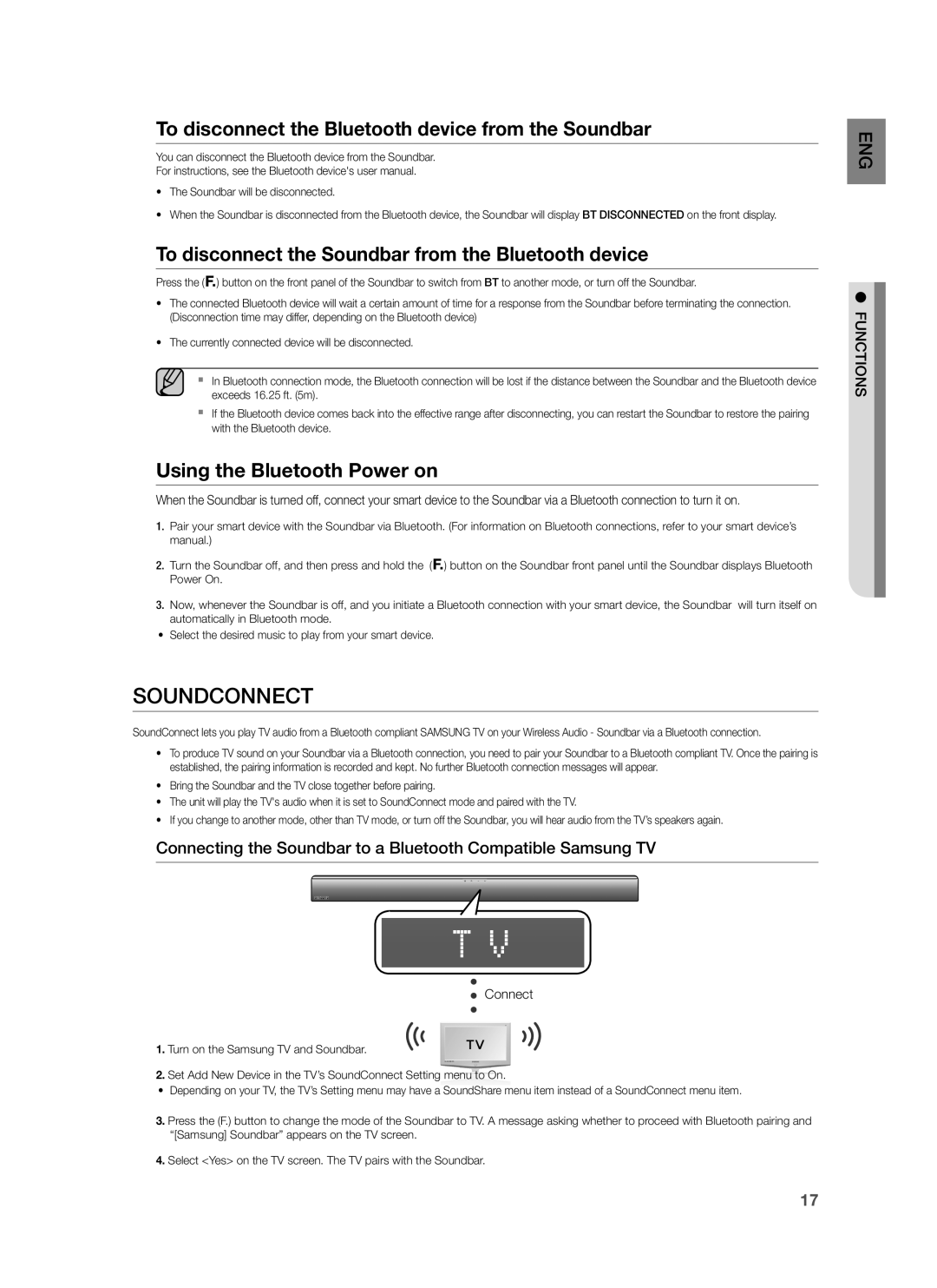 Samsung HW-H551/TK manual Soundconnect, To disconnect the Bluetooth device from the Soundbar, Using the Bluetooth Power on 