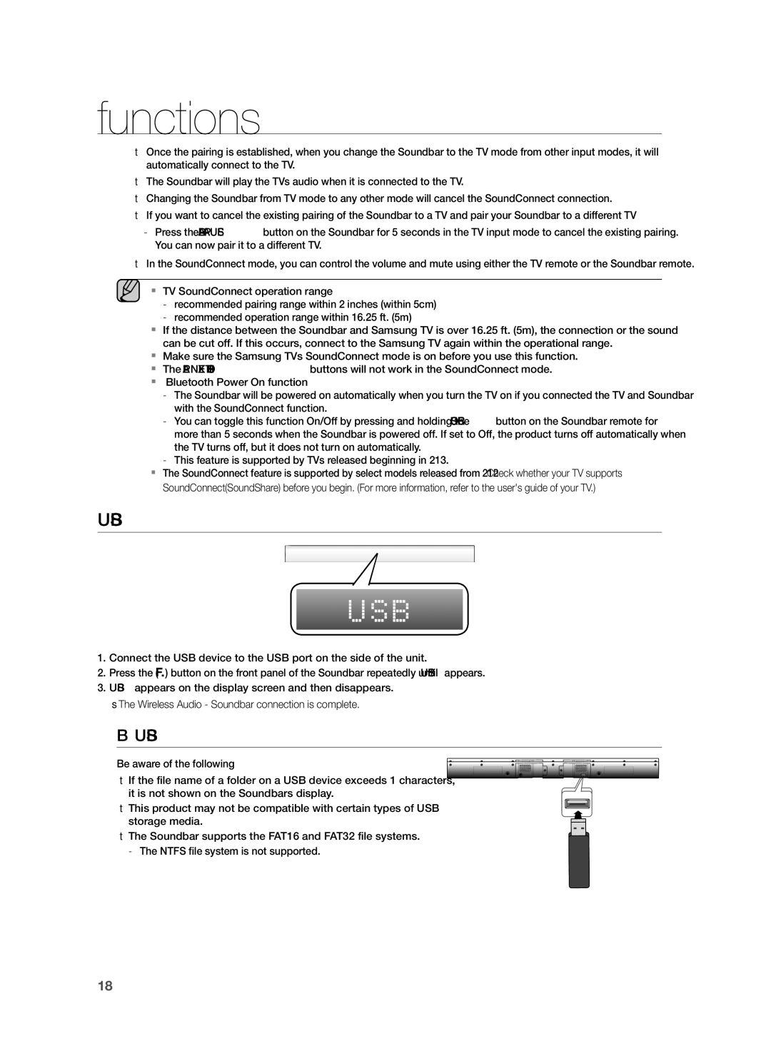 Samsung HW-H551/EN, HW-H550/EN, HW-H551/TK, HW-H551/ZF, HW-H550/XN, HW-H551/XN, HW-H550/XE Usb, Before you connect a USB device 