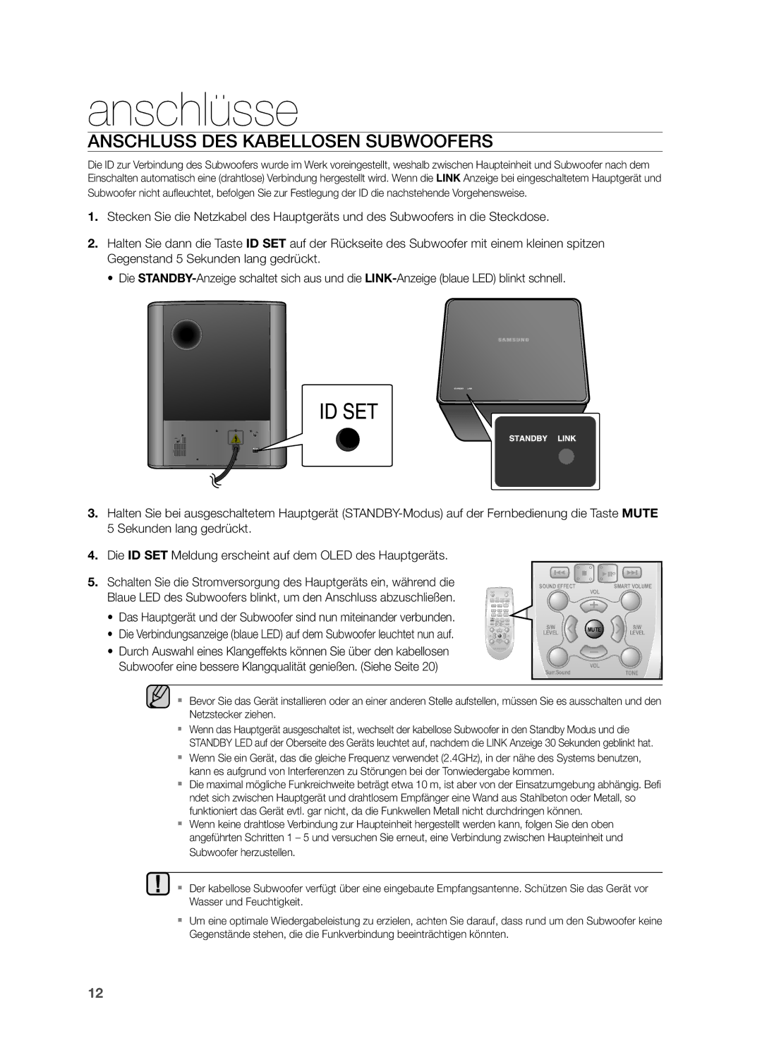 Samsung HW-H550/EN, HW-H551/TK, HW-H551/EN, HW-H551/ZF manual Anschluss DES Kabellosen Subwoofers 