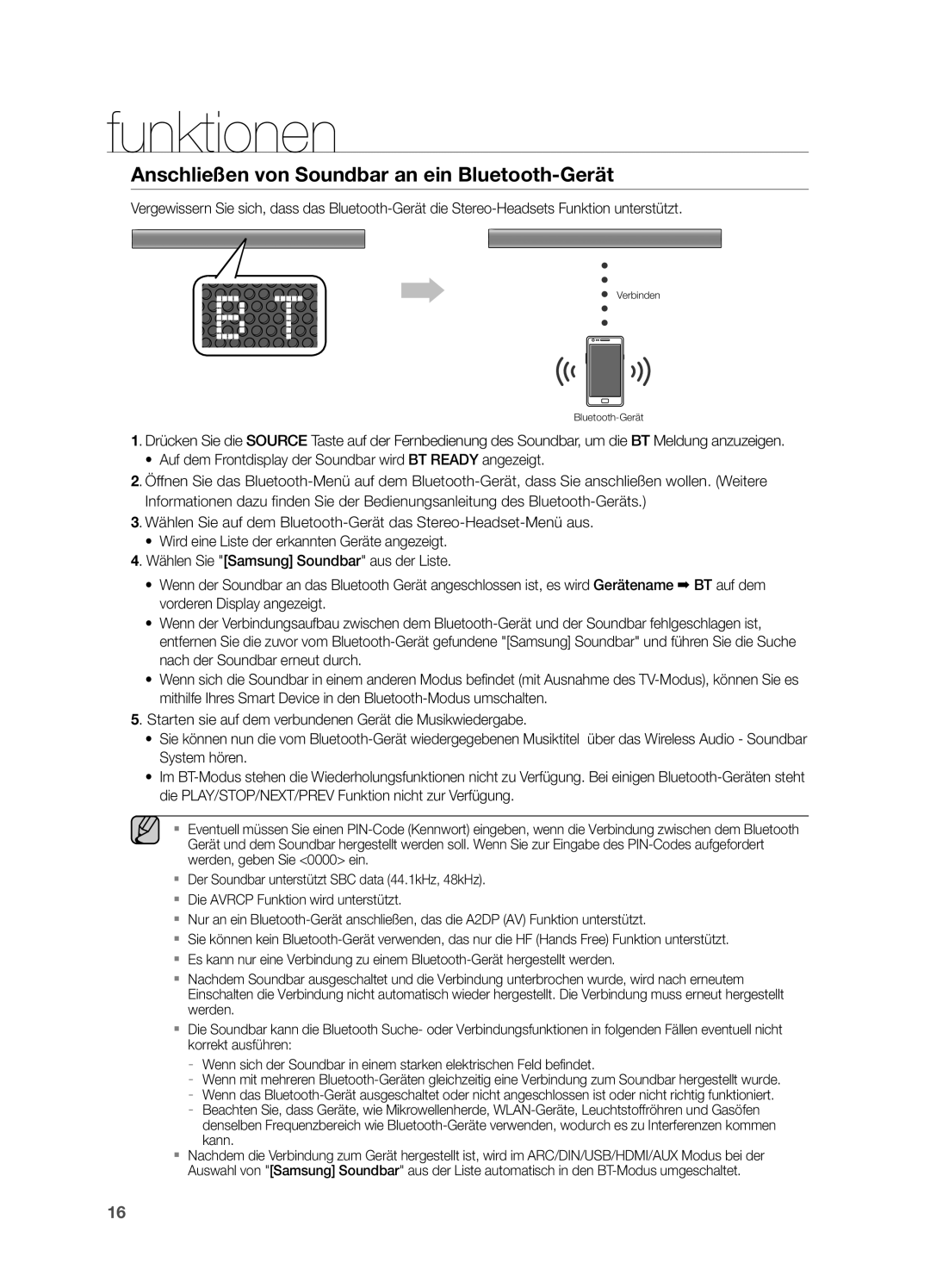 Samsung HW-H550/EN, HW-H551/TK, HW-H551/EN, HW-H551/ZF manual Anschließen von Soundbar an ein Bluetooth-Gerät 