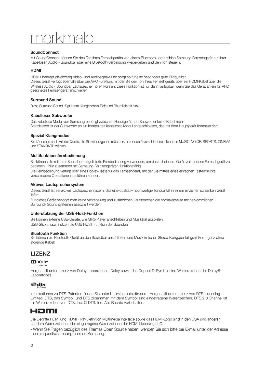 Samsung HW-H551/EN, HW-H550/EN, HW-H551/TK, HW-H551/ZF manual Merkmale, SoundConnect 