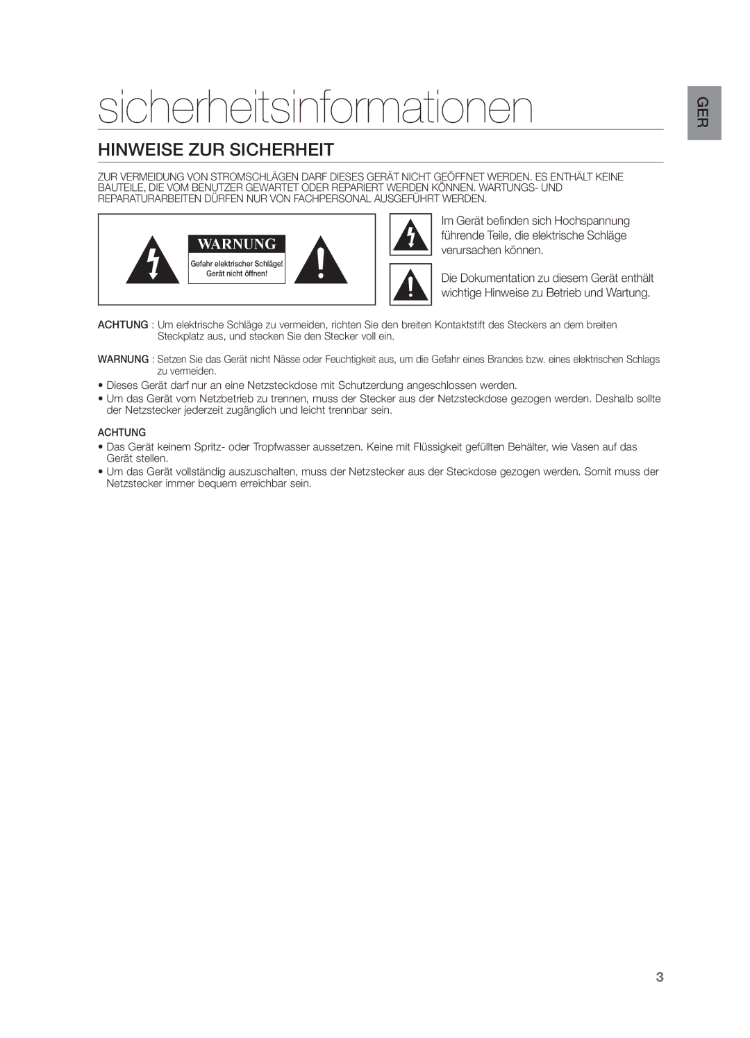 Samsung HW-H551/ZF, HW-H550/EN, HW-H551/TK, HW-H551/EN manual Sicherheitsinformationen, Hinweise ZUR Sicherheit 