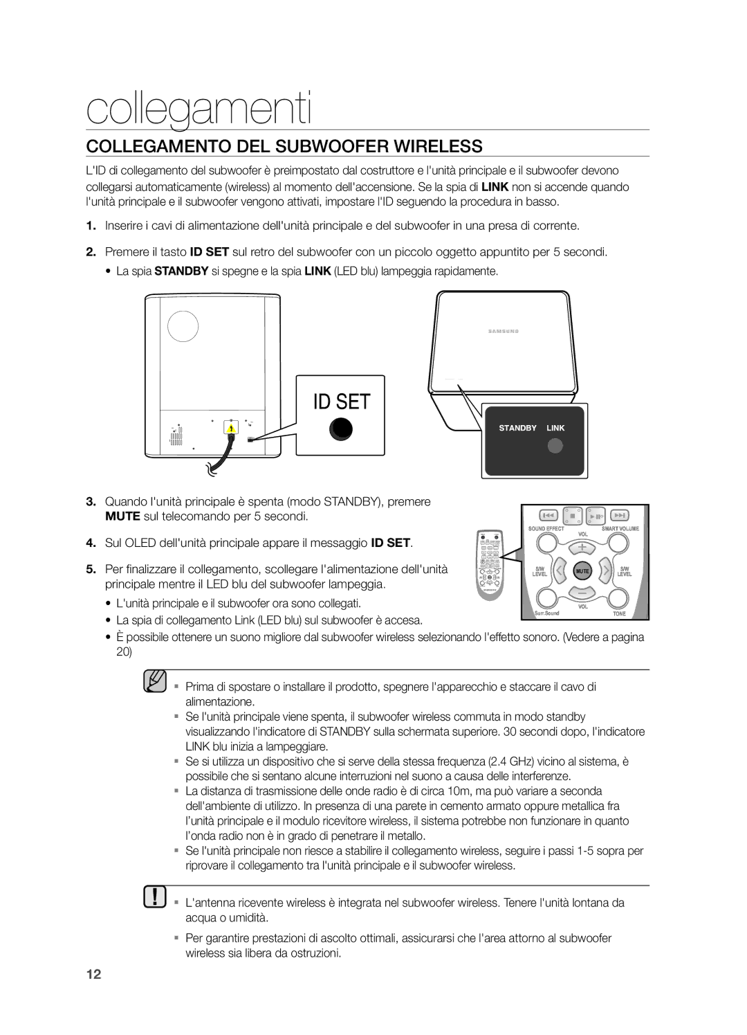 Samsung HW-H550/EN, HW-H551/ZF manual Collegamento DEL Subwoofer Wireless 