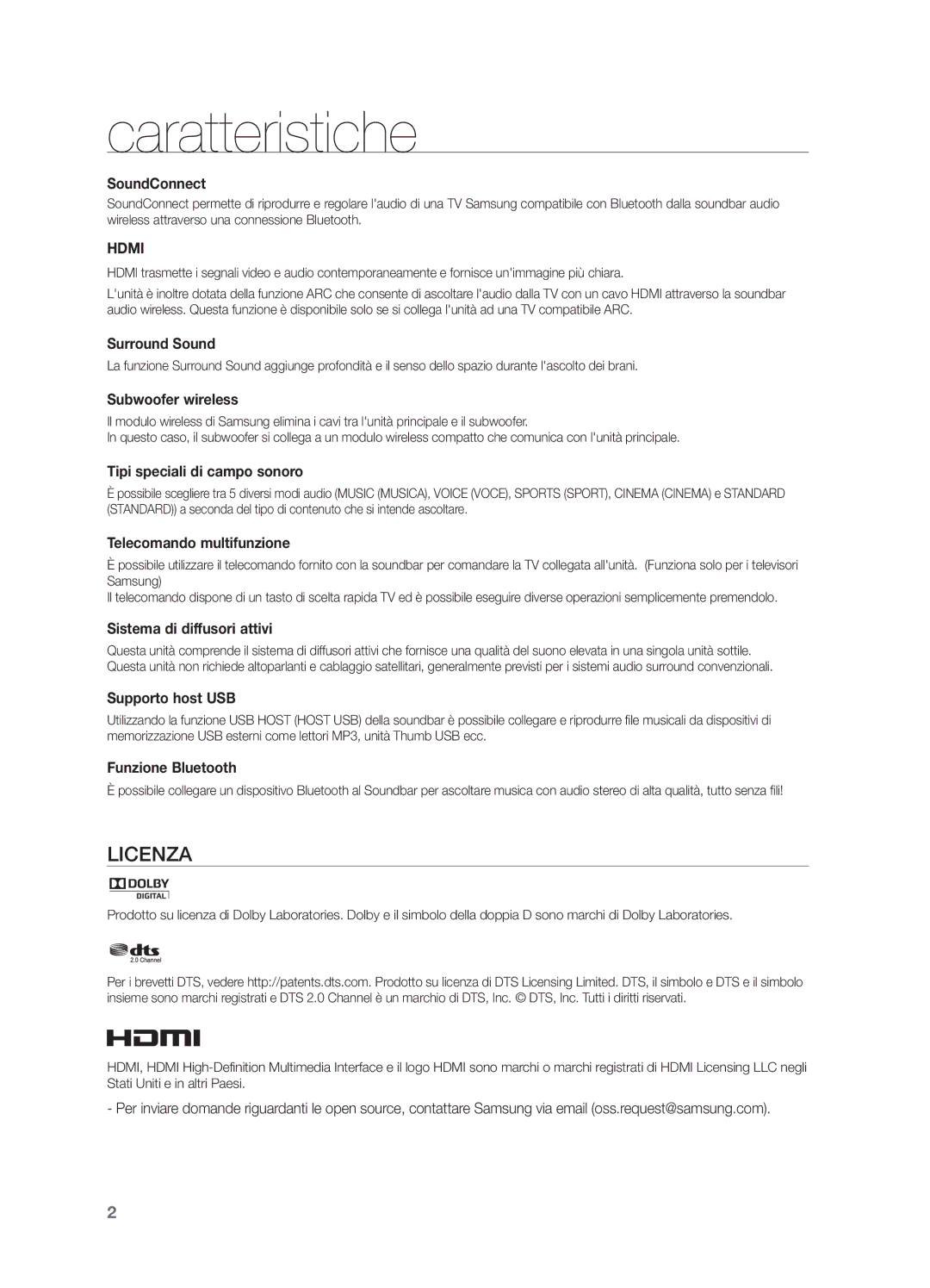 Samsung HW-H550/EN, HW-H551/ZF manual Caratteristiche, SoundConnect 