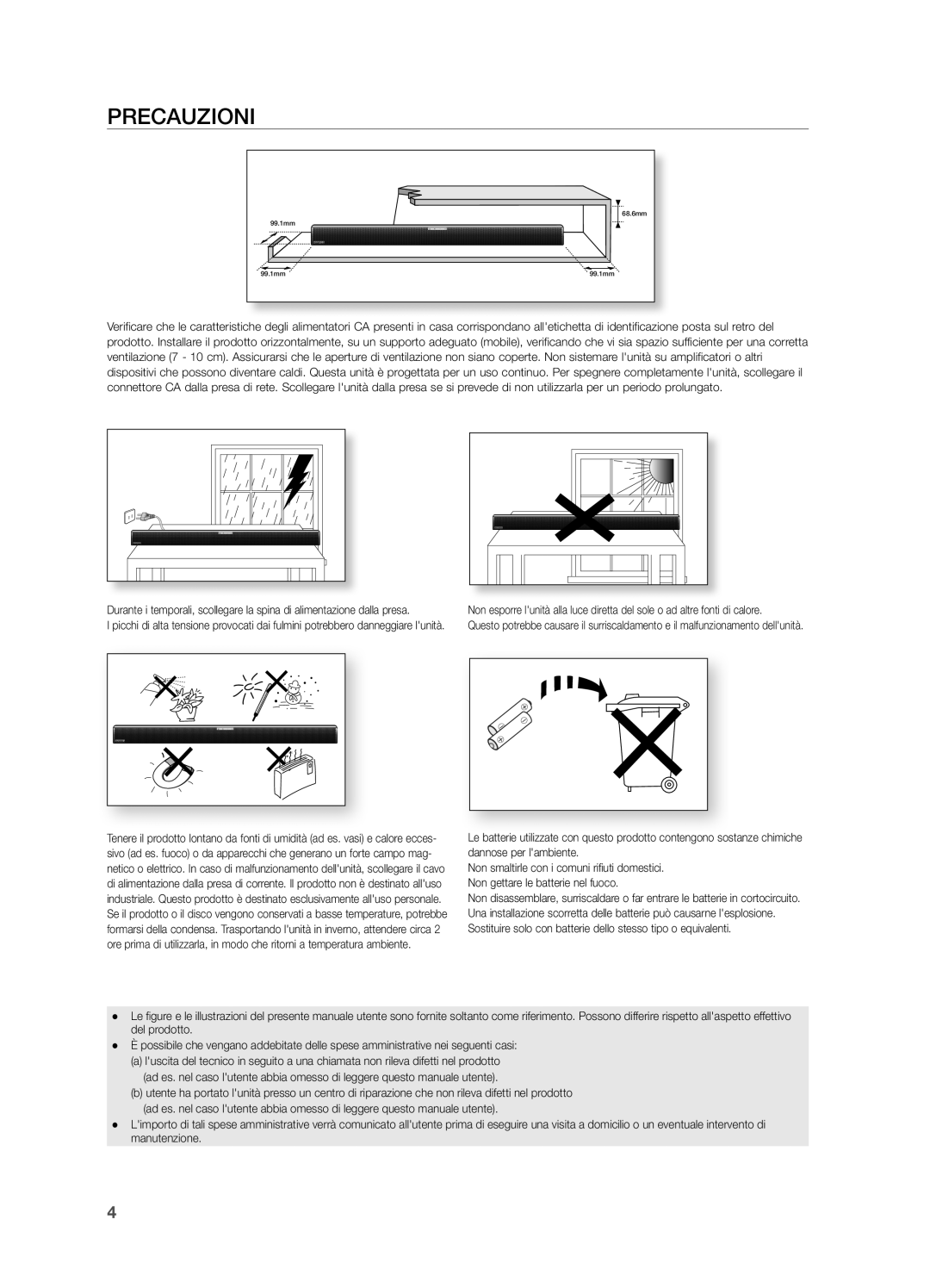 Samsung HW-H550/EN, HW-H551/ZF manual Precauzioni 