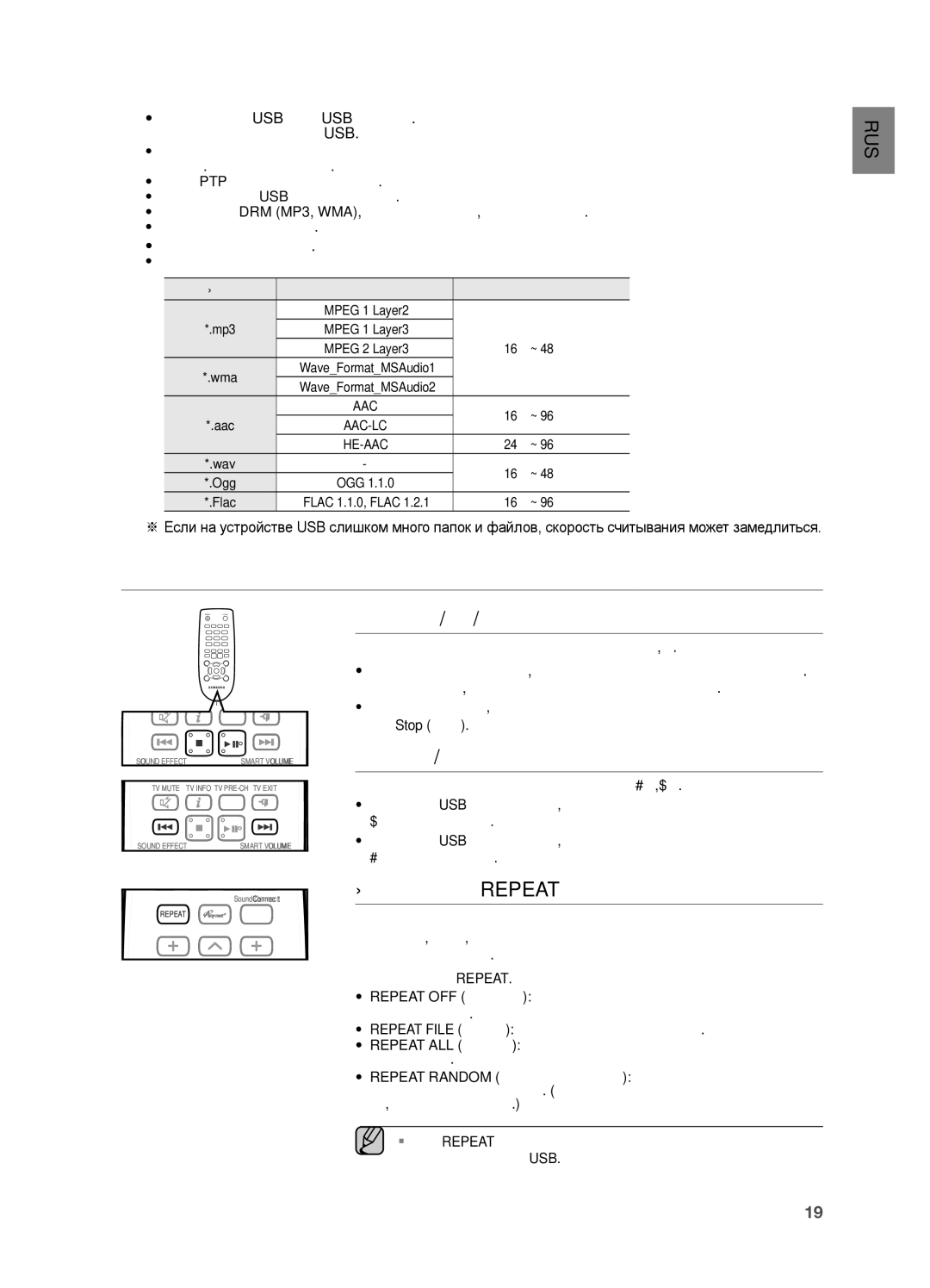 Samsung HW-H550/RU manual Использование Пульта Дистанционного Управления, Воспроизведение/Пауза/Стоп, Пропуск вперед/назад 