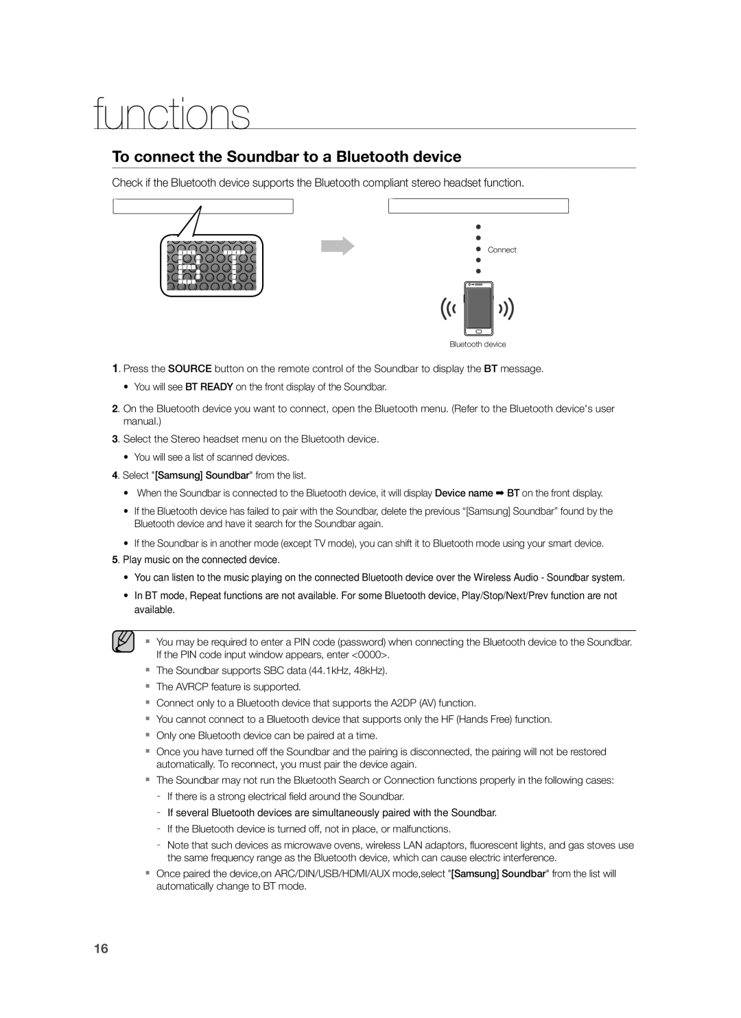 Samsung HW-H550/ZN, HW-H550/UM, HW-H551/ZN, HW-H551/SJ, HW-H551/UM manual To connect the Soundbar to a Bluetooth device 