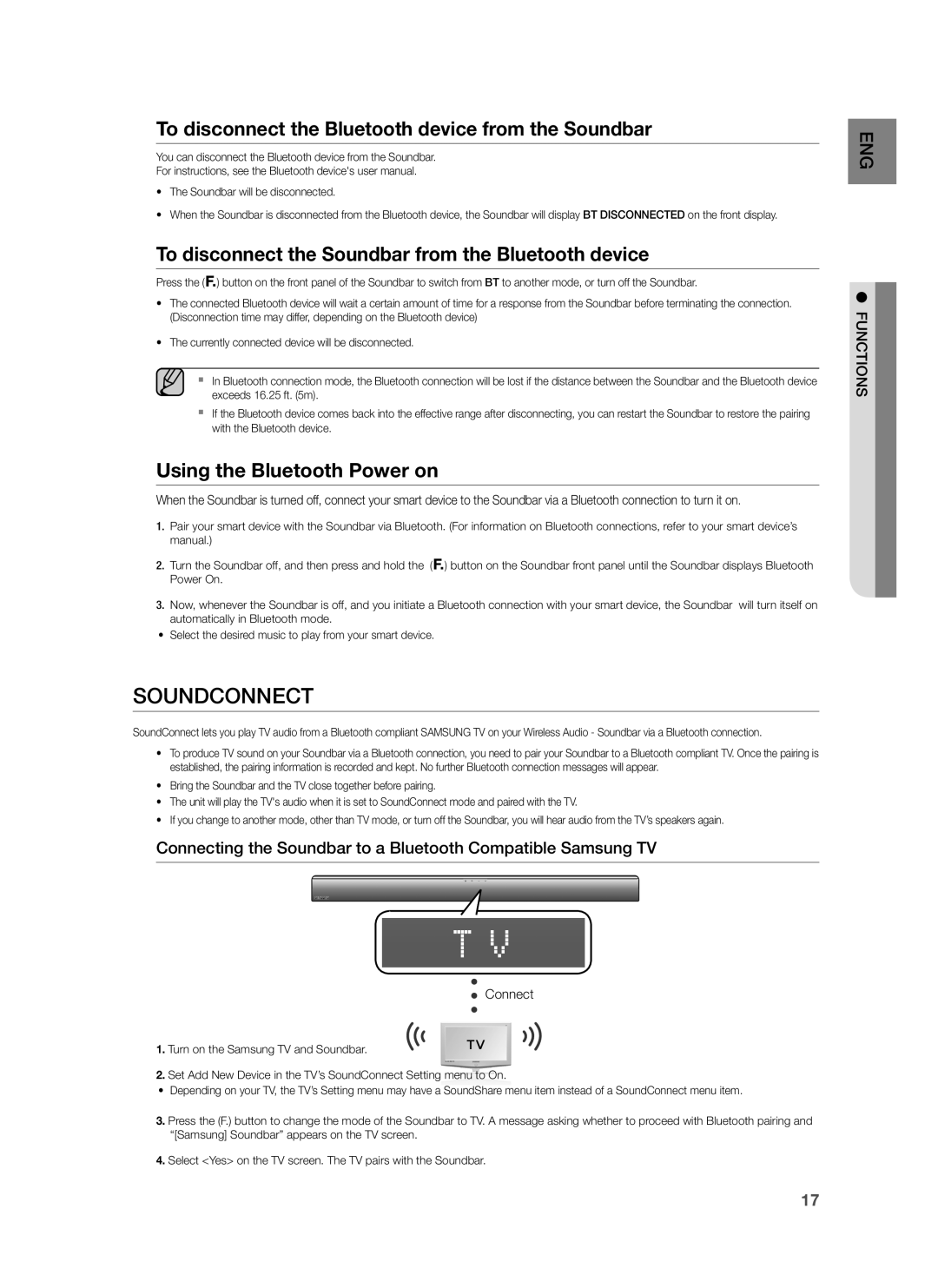 Samsung HW-H551/ZN manual Soundconnect, To disconnect the Bluetooth device from the Soundbar, Using the Bluetooth Power on 