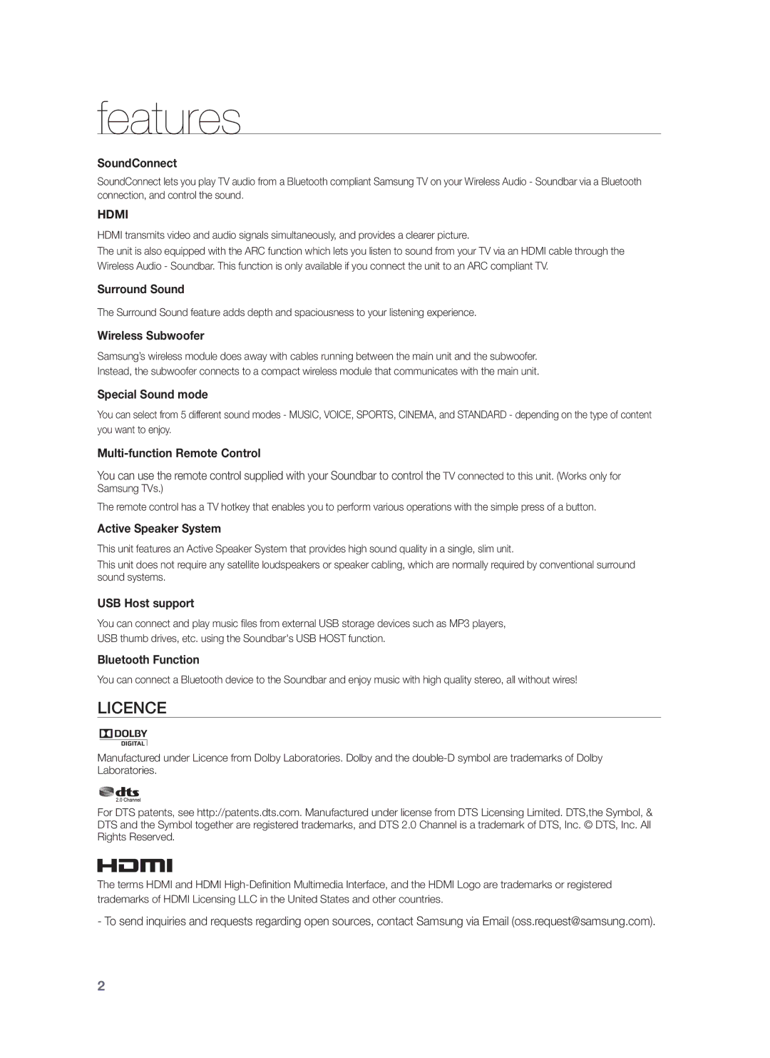 Samsung HW-H551/ZN, HW-H550/UM, HW-H550/ZN, HW-H551/SJ, HW-H551/UM manual Features, SoundConnect 