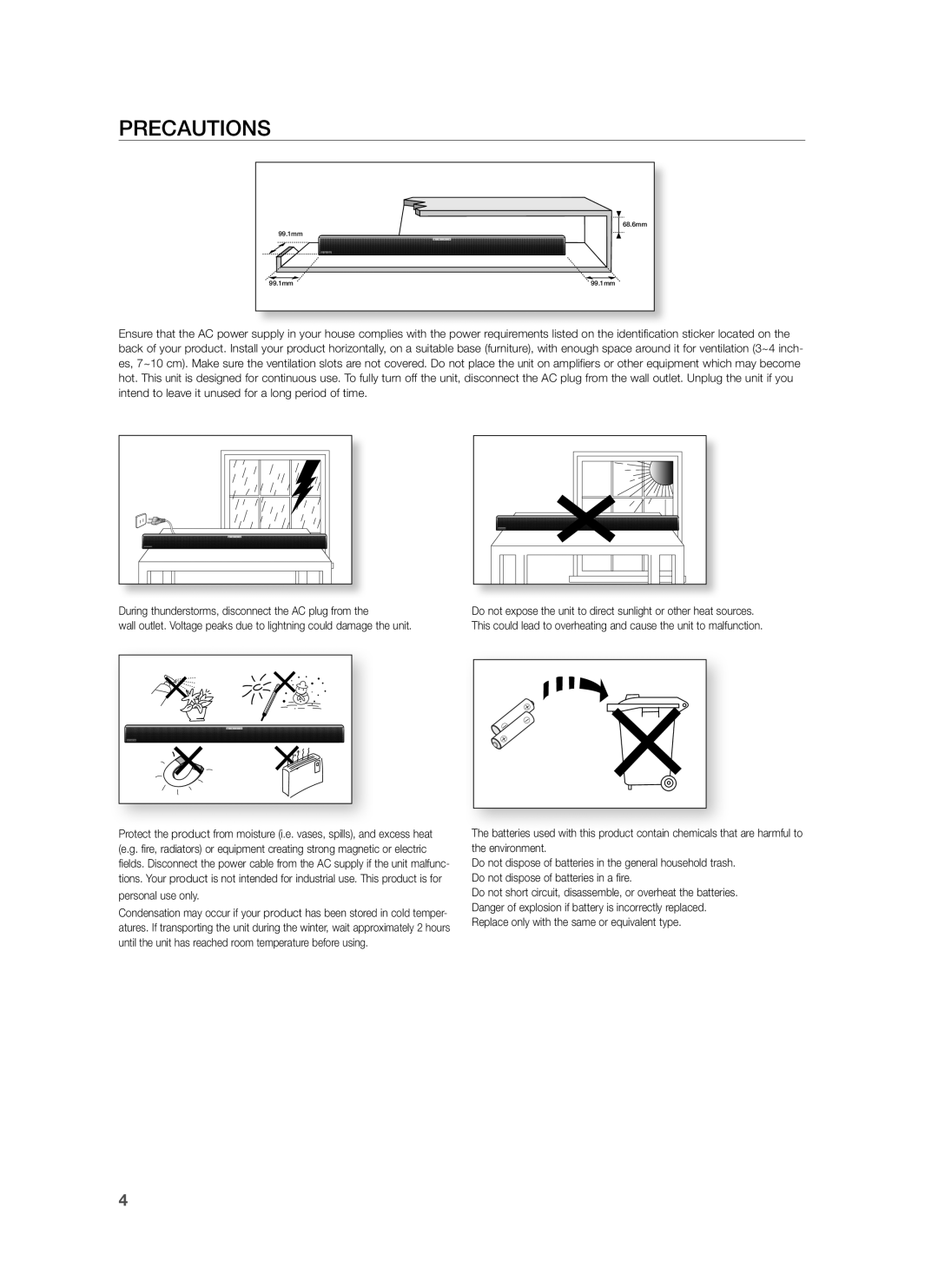 Samsung HW-H551/UM, HW-H550/UM, HW-H550/ZN, HW-H551/ZN, HW-H551/SJ manual Precautions, Personal use only 