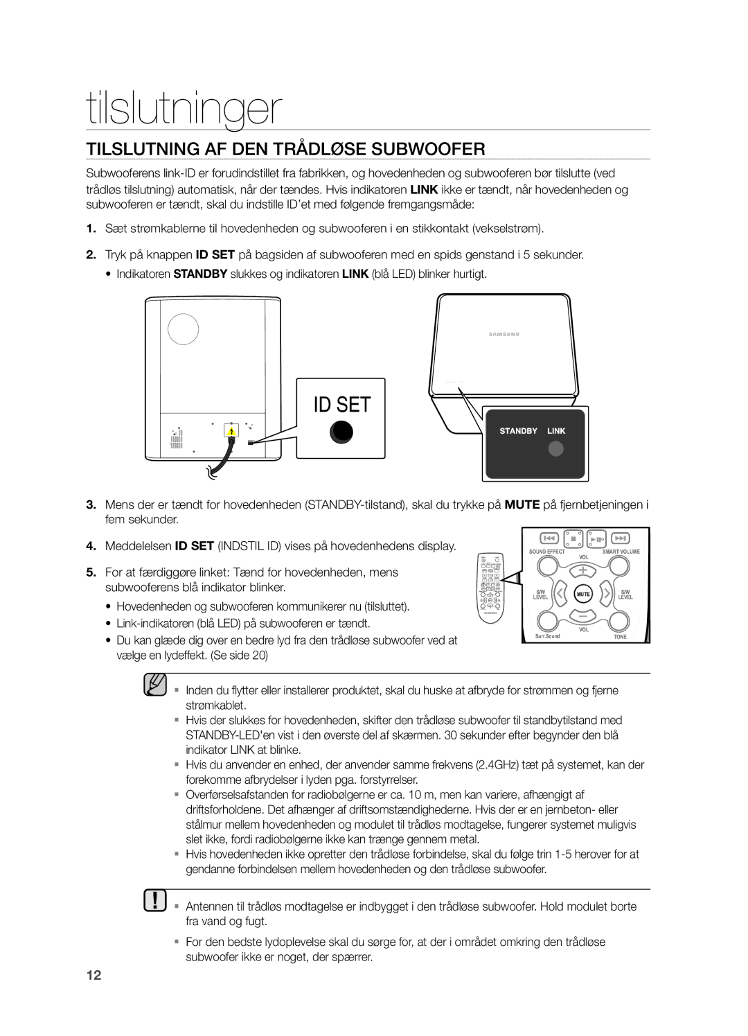 Samsung HW-H550/XE, HW-H551/XE manual Tilslutning AF DEN Trådløse Subwoofer 