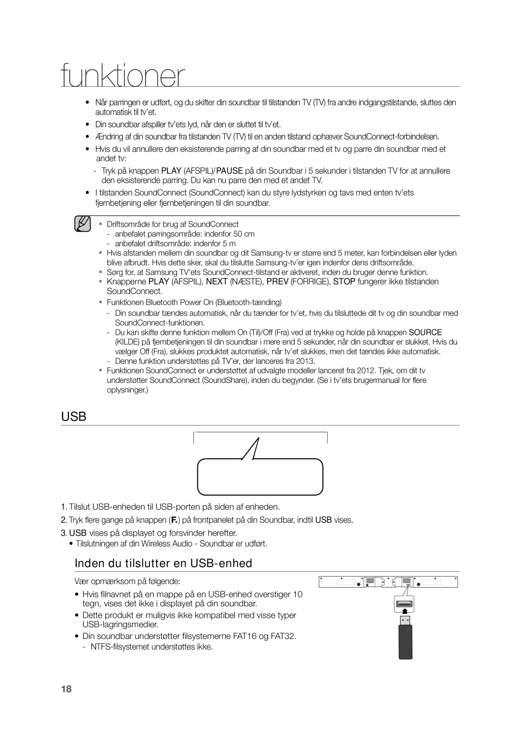 Samsung HW-H550/XE, HW-H551/XE manual Usb, Inden du tilslutter en USB-enhed 