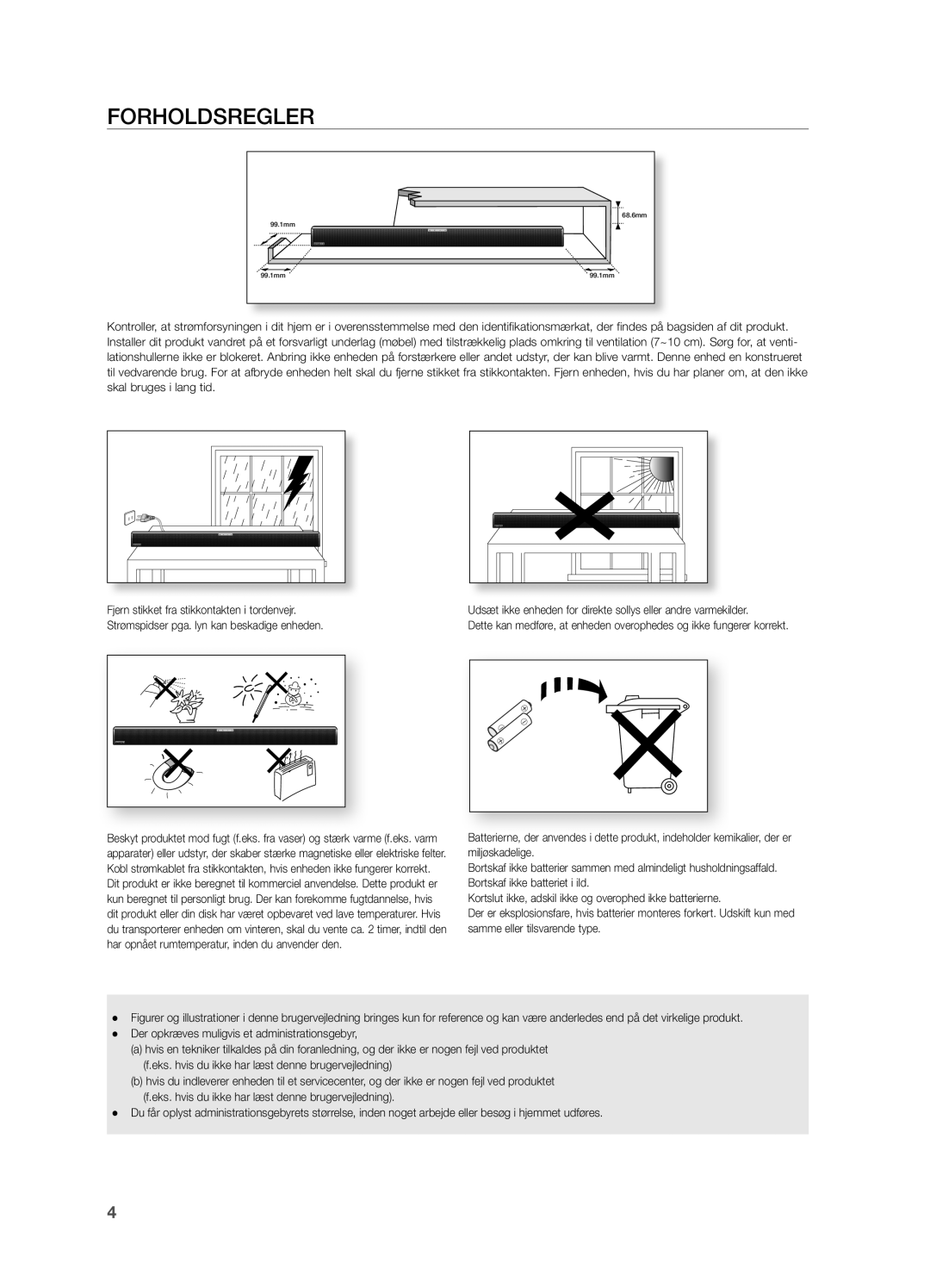 Samsung HW-H550/XE, HW-H551/XE manual Forholdsregler 