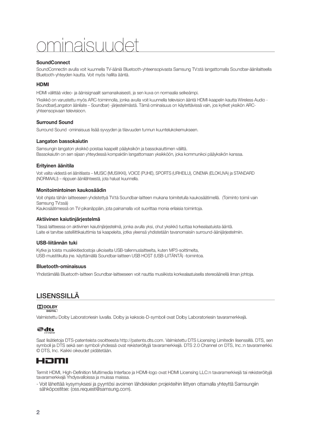 Samsung HW-H550/XE, HW-H551/XE manual Ominaisuudet, SoundConnect 