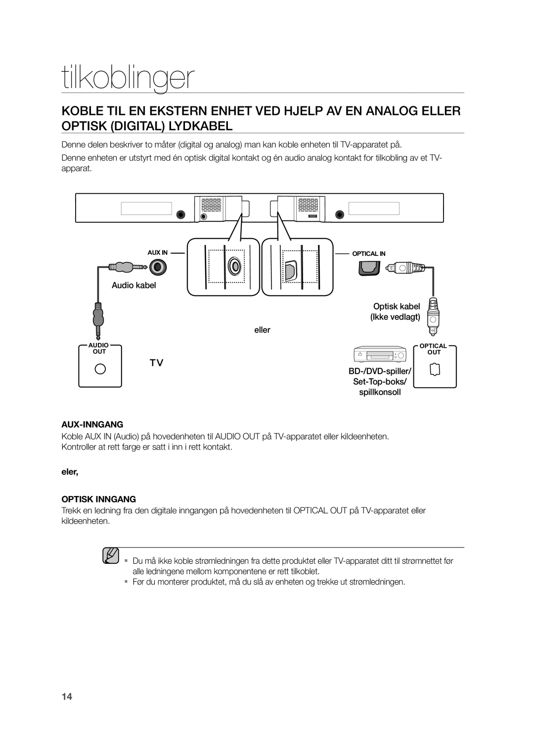 Samsung HW-H550/XE, HW-H551/XE manual Aux-Inngang 