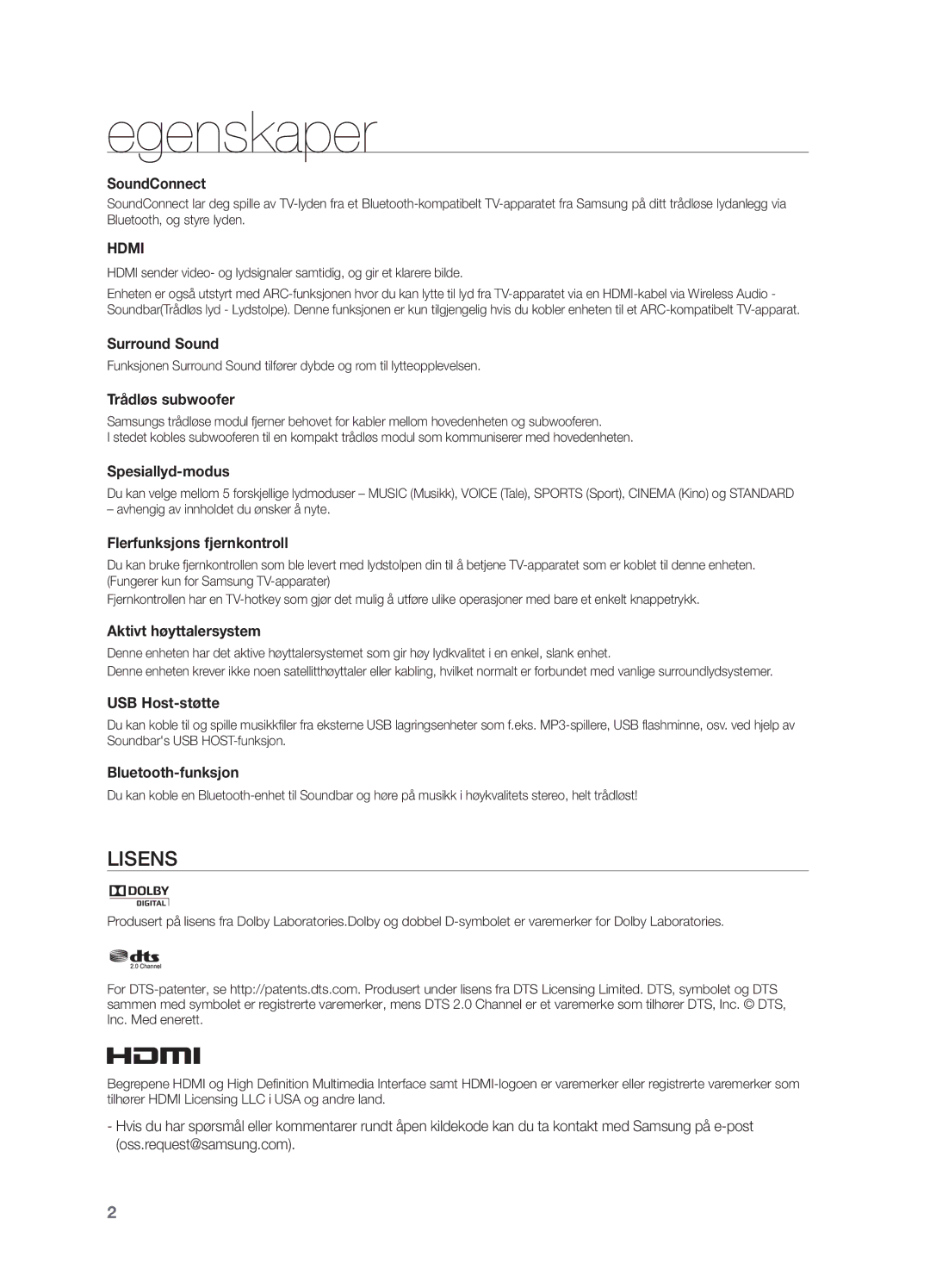 Samsung HW-H550/XE, HW-H551/XE manual Egenskaper, SoundConnect 