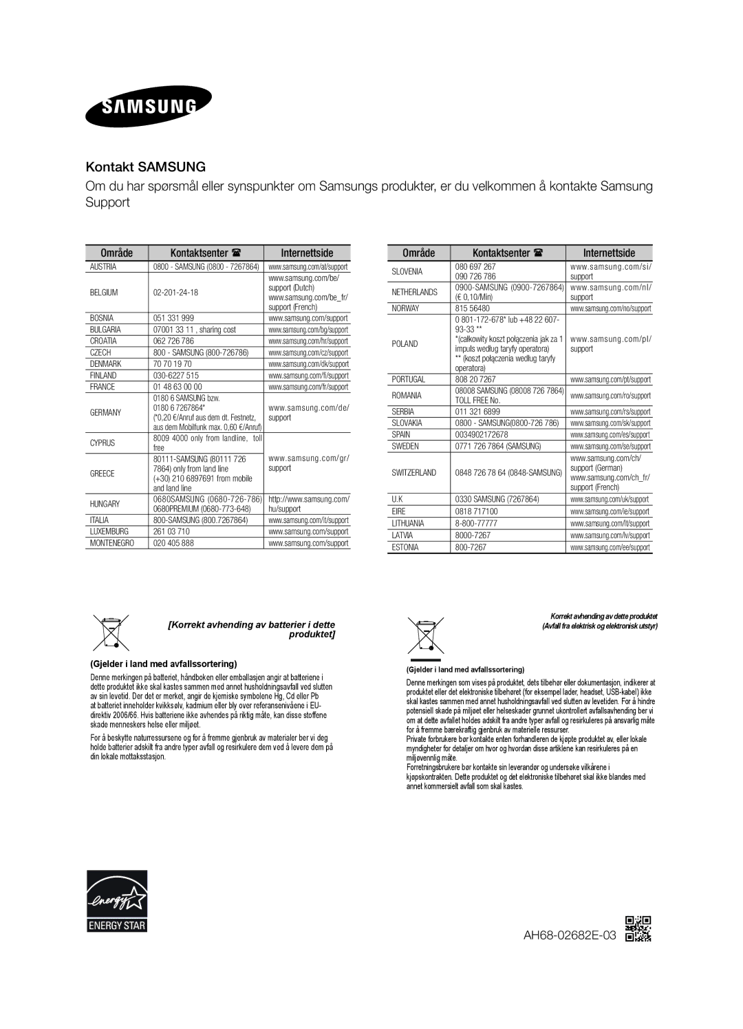 Samsung HW-H551/XE, HW-H550/XE manual AH68-02682E-03 