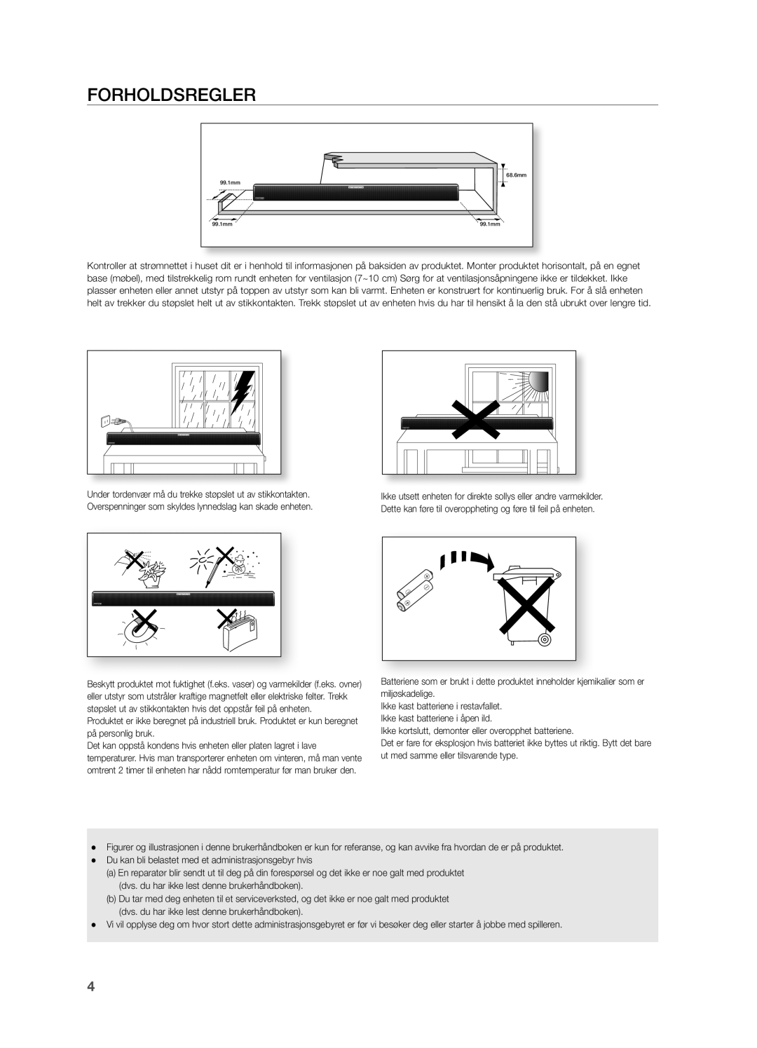 Samsung HW-H550/XE, HW-H551/XE manual Forholdsregler 