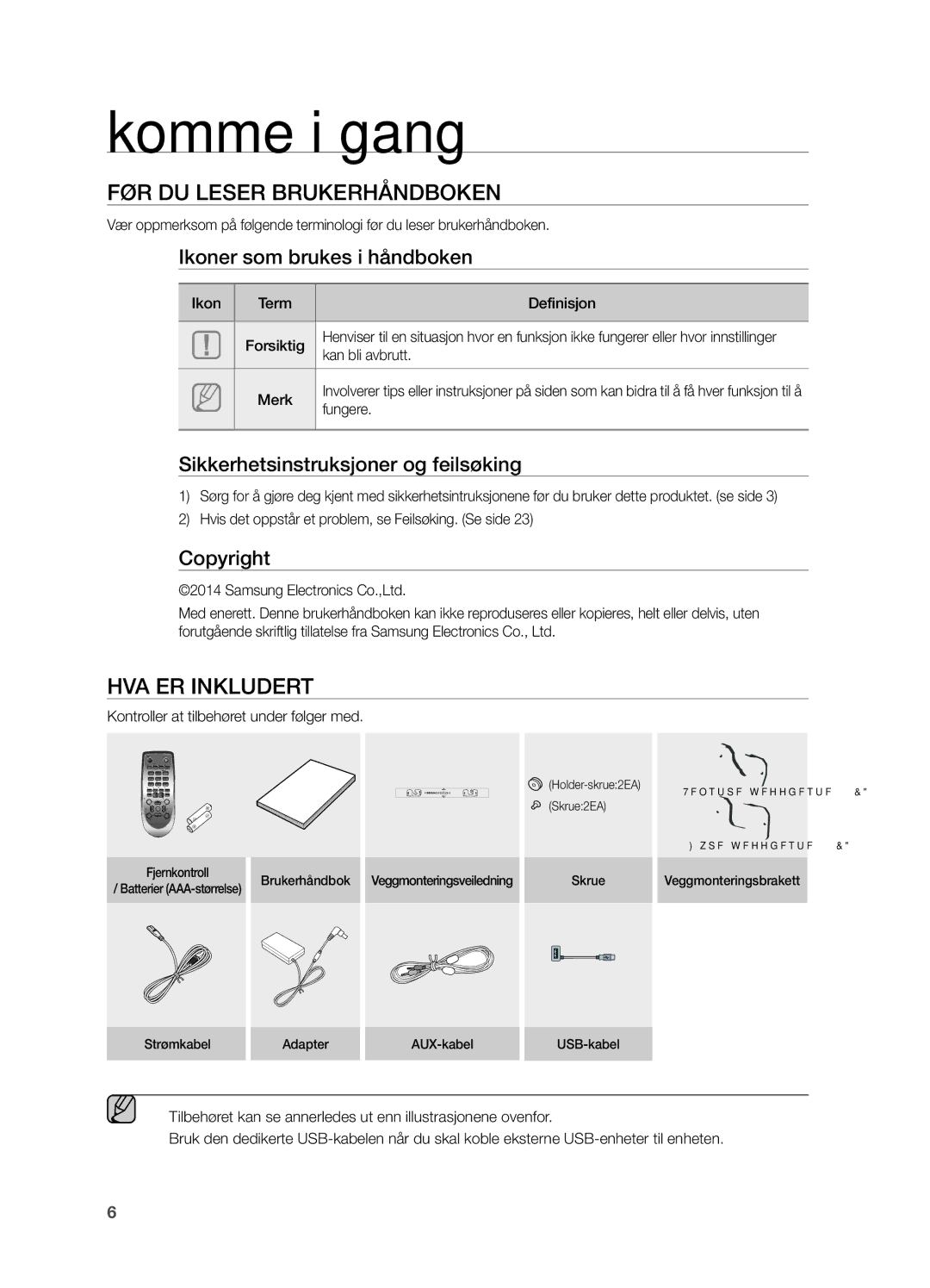 Samsung HW-H550/XE, HW-H551/XE manual Komme i gang, FØR DU Leser Brukerhåndboken, HVA ER Inkludert 