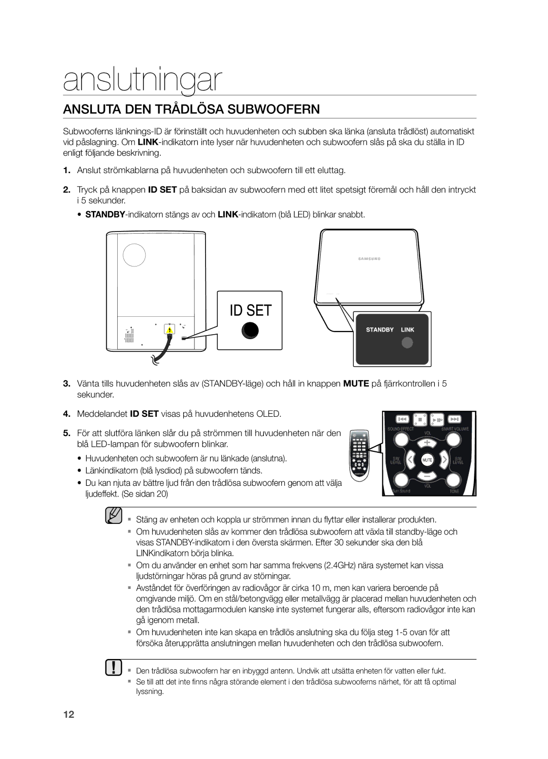 Samsung HW-H550/XE, HW-H551/XE manual Ansluta DEN Trådlösa Subwoofern 